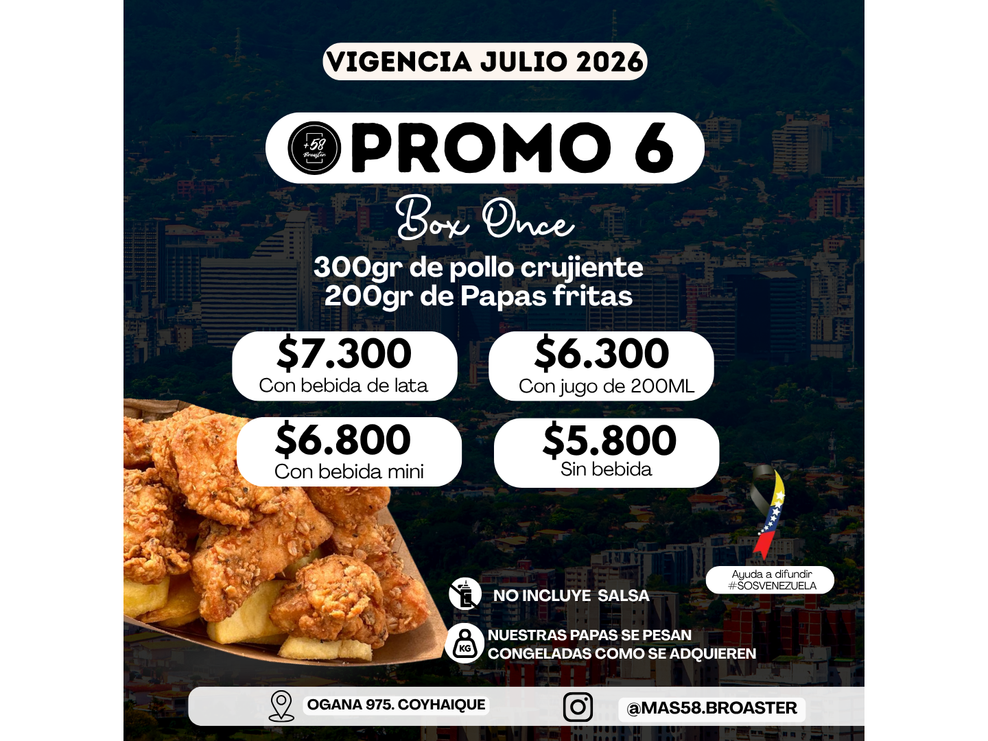 PROMO 6: BOX ONCE (300GRS DE POLLO CRUJIENTE + 200GRS DE PAPAS FRITAS)