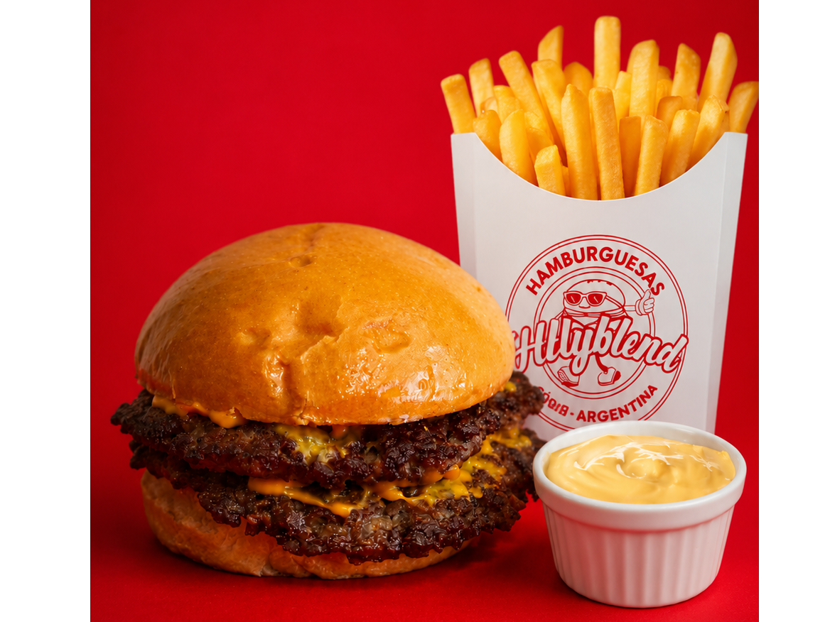 CHEESE BURGER + PAPAS FRITAS