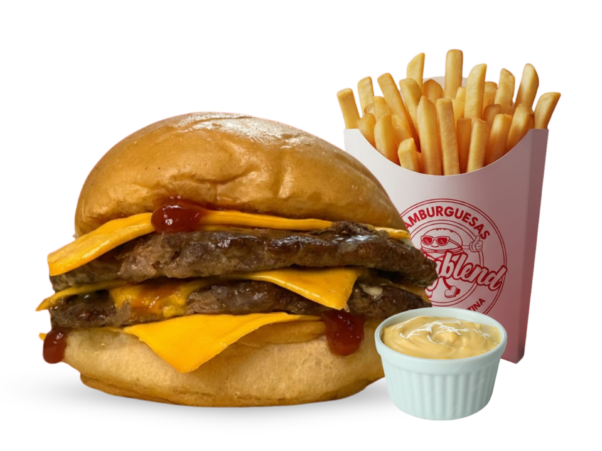 CHEESE BURGER + PAPAS FRITAS