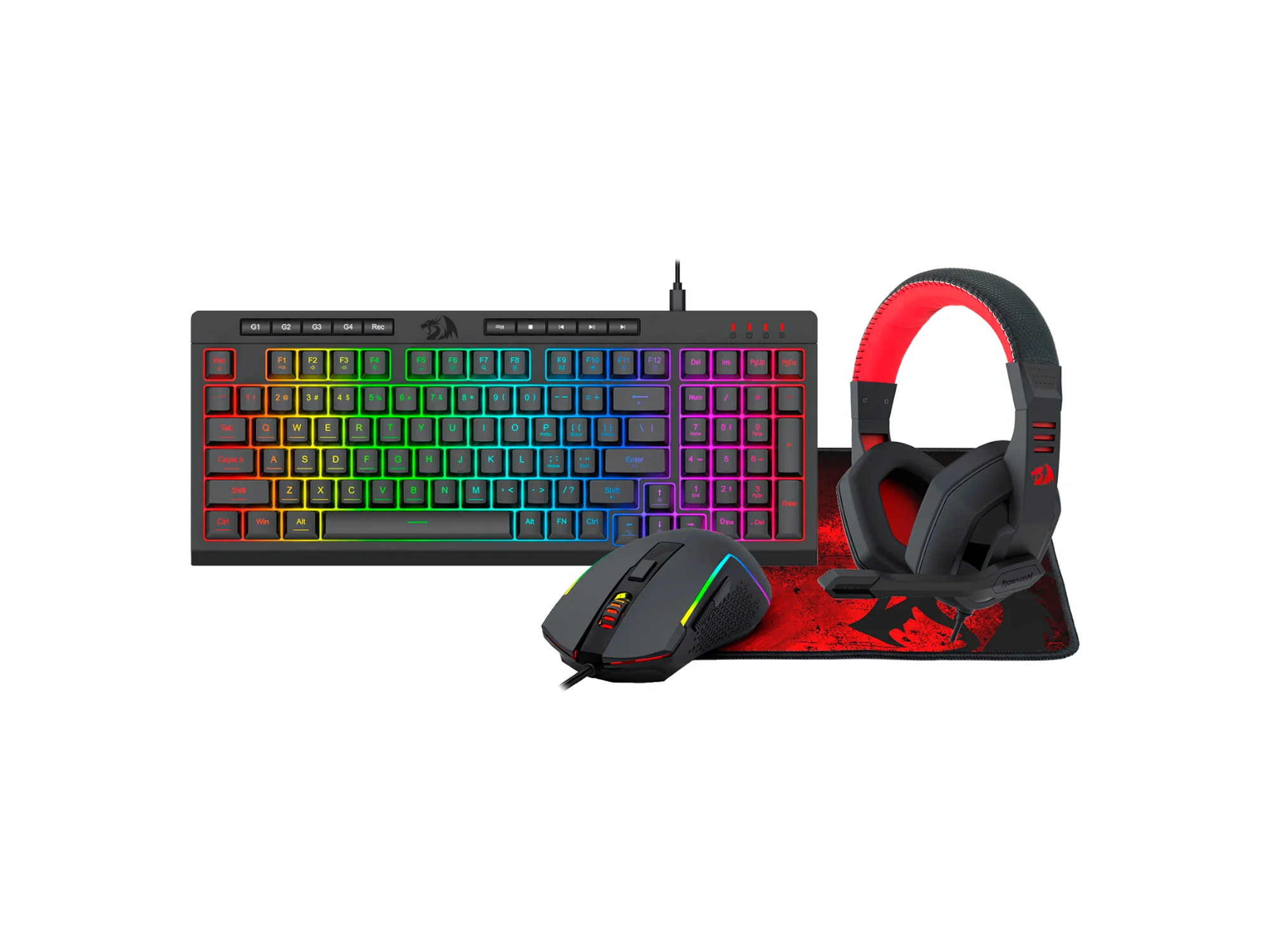 Kit para gamers Redragon RD-S149: teclado, ratón, auriculares y alfombrilla.