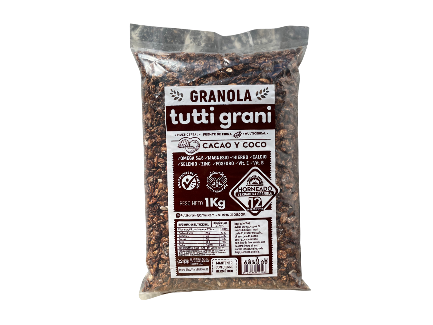 Granola con cacao y coco