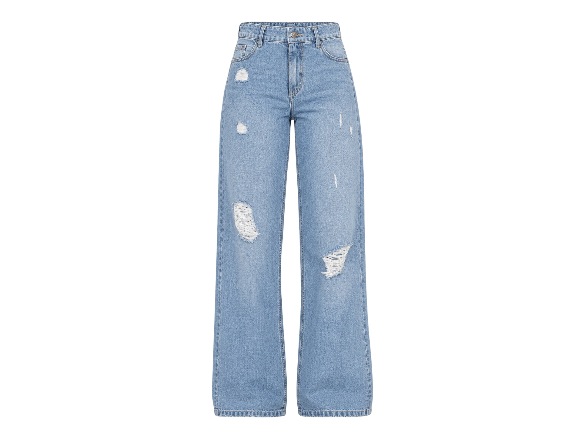 WIDE LEG TIRO MEDIO CELESTE CON ROTURAS