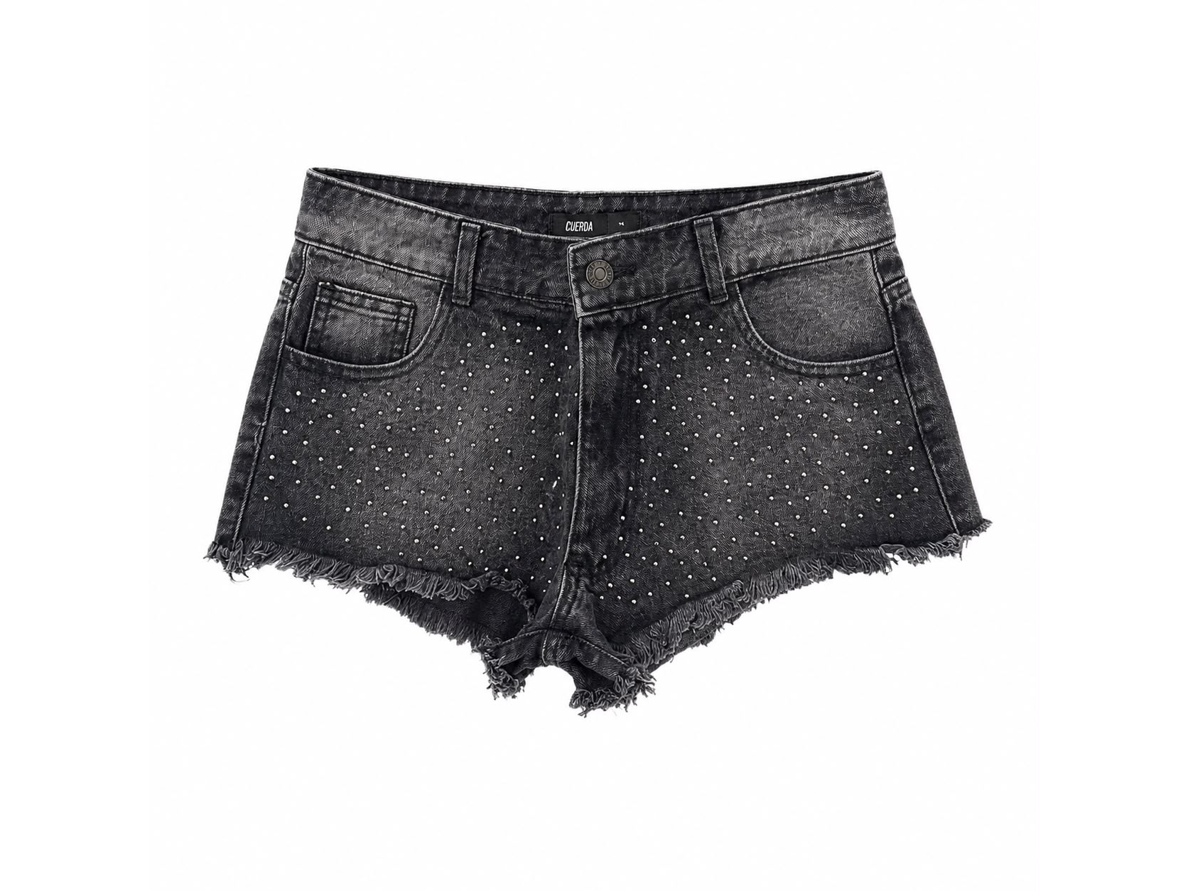 MINI SHORT TIRO BAJO NEGRO GASTADO CON STRASS