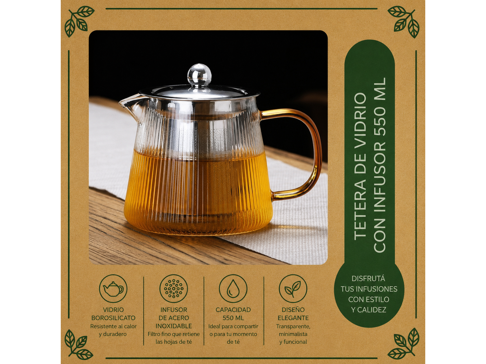 Tetera de Vidrio con Infusor 550 ml.