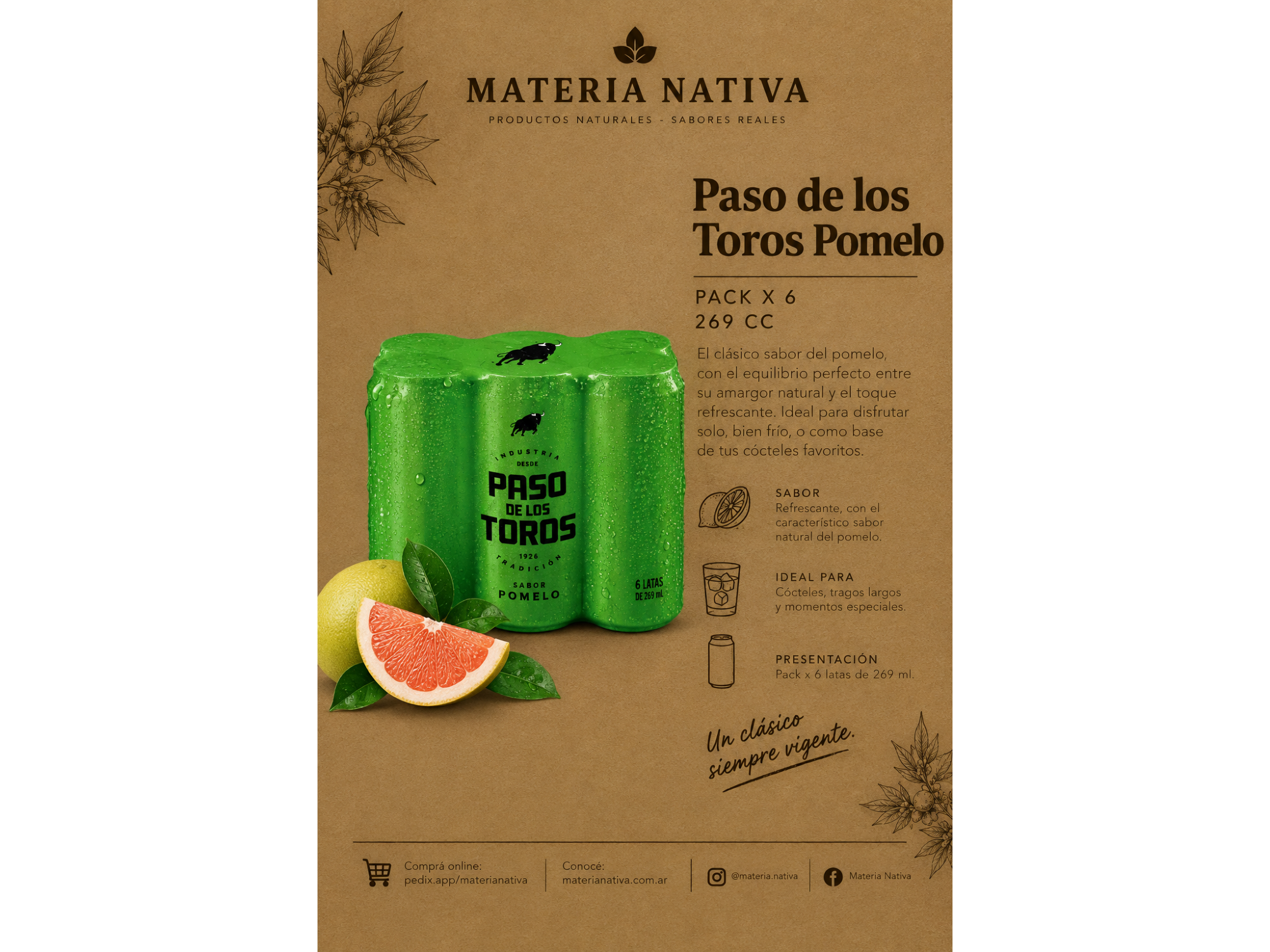 Paso de los toros pomelo 269 cc pack por 6 unidades