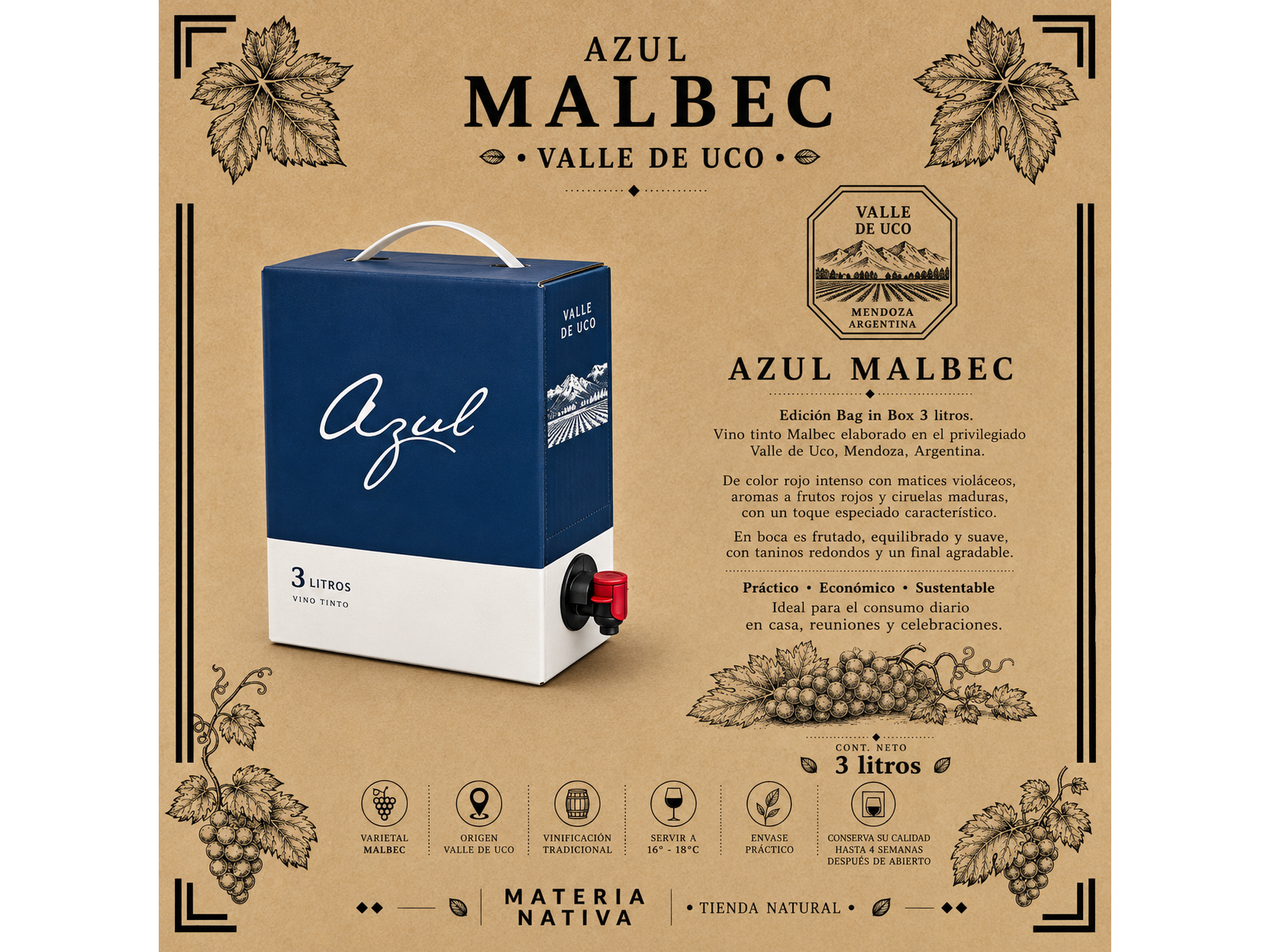 Azul Malbec Bag in Box 3 lts.