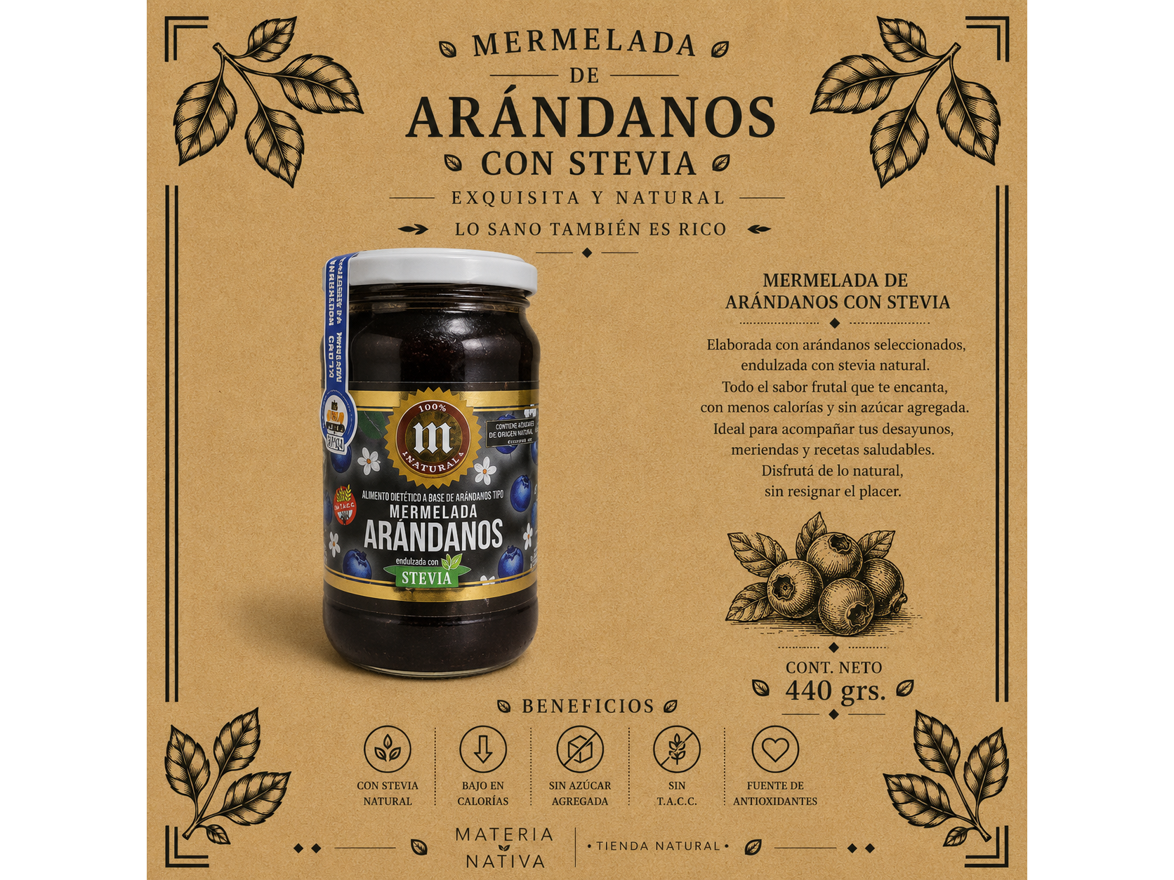 Mermelada con Stevia Arándanos