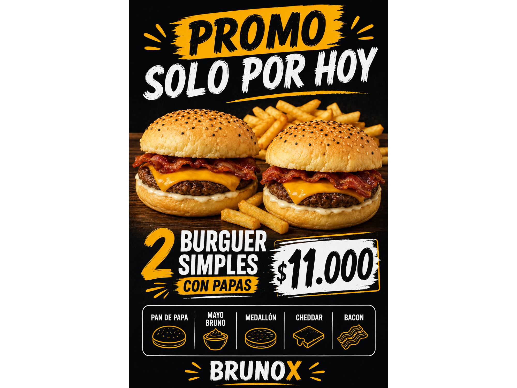 2 BURGUER SIMPLES + PAPAS