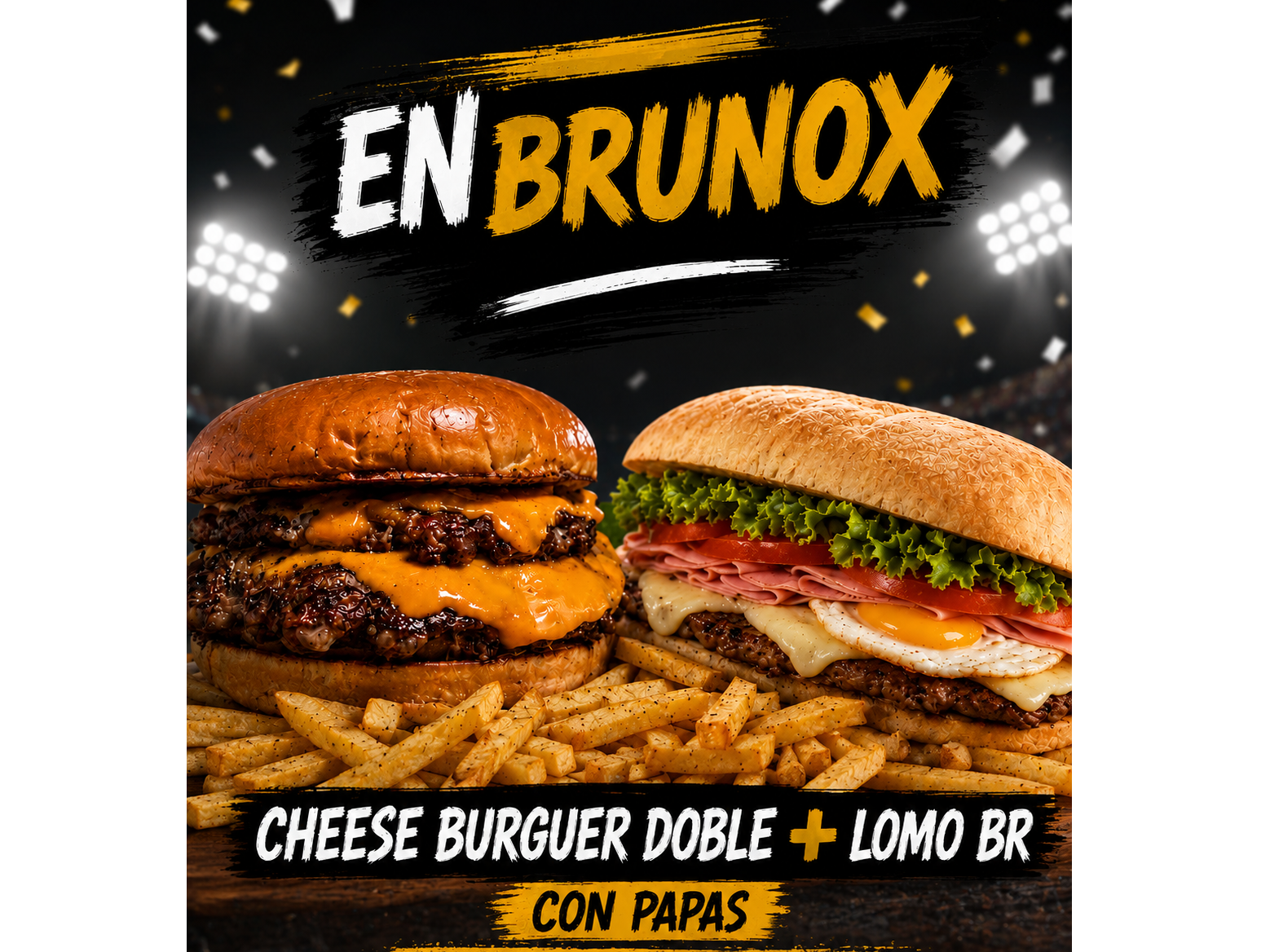 Cheese burguer + Lomo BR + PAPAS