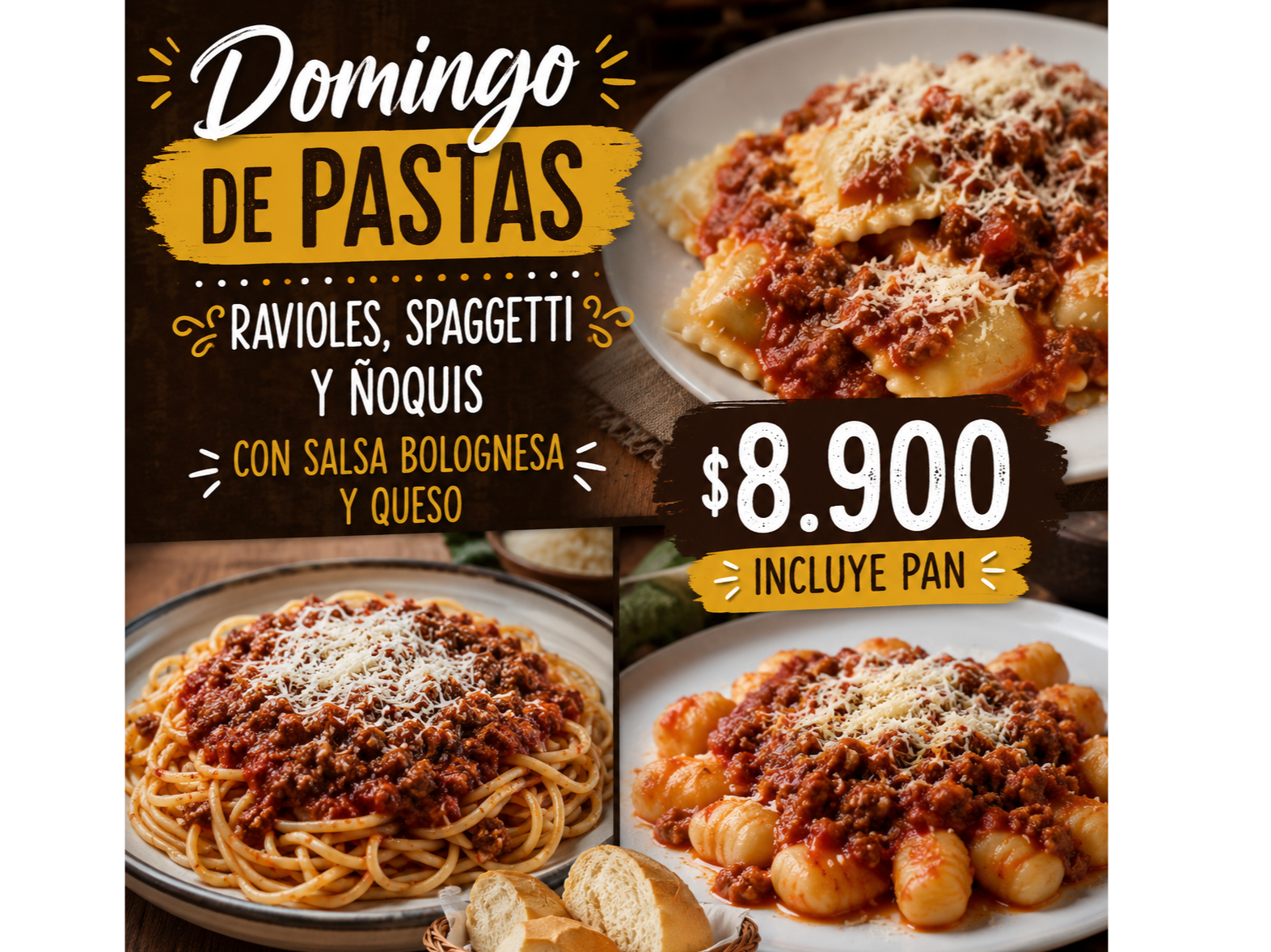 PASTAS CON SALSA BOLOGNESA Y QUESO (PAN)