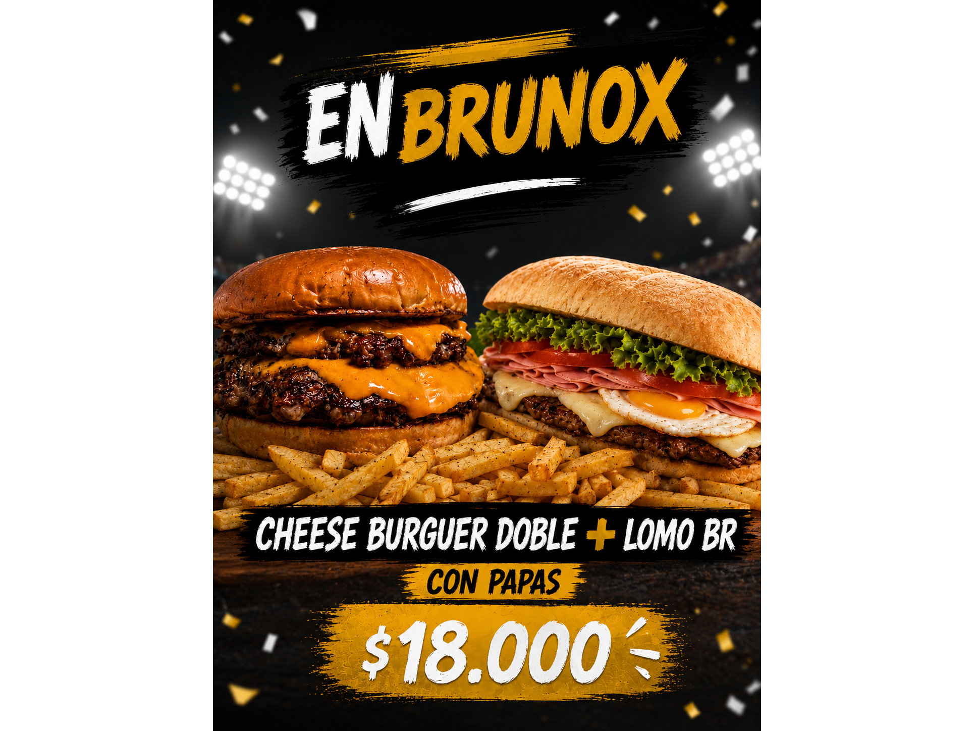 Cheese burguer + Lomo BR + PAPAS