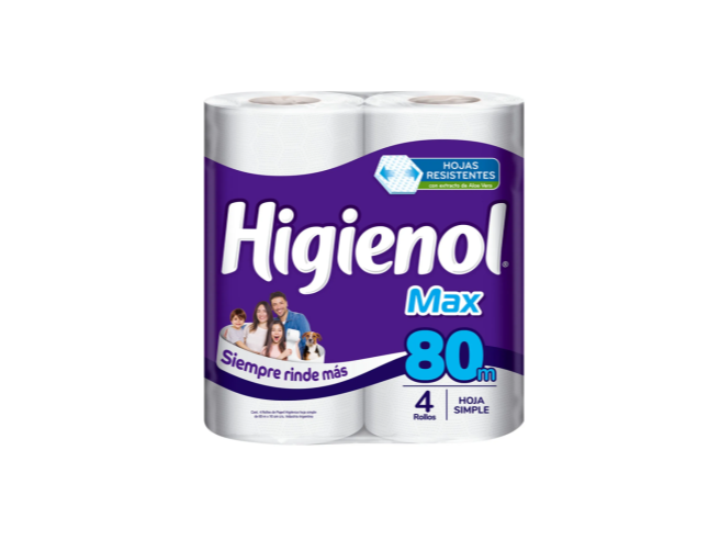 Papel Higiénico Max Hoja Simple 4 x 80Mt "Higienol"