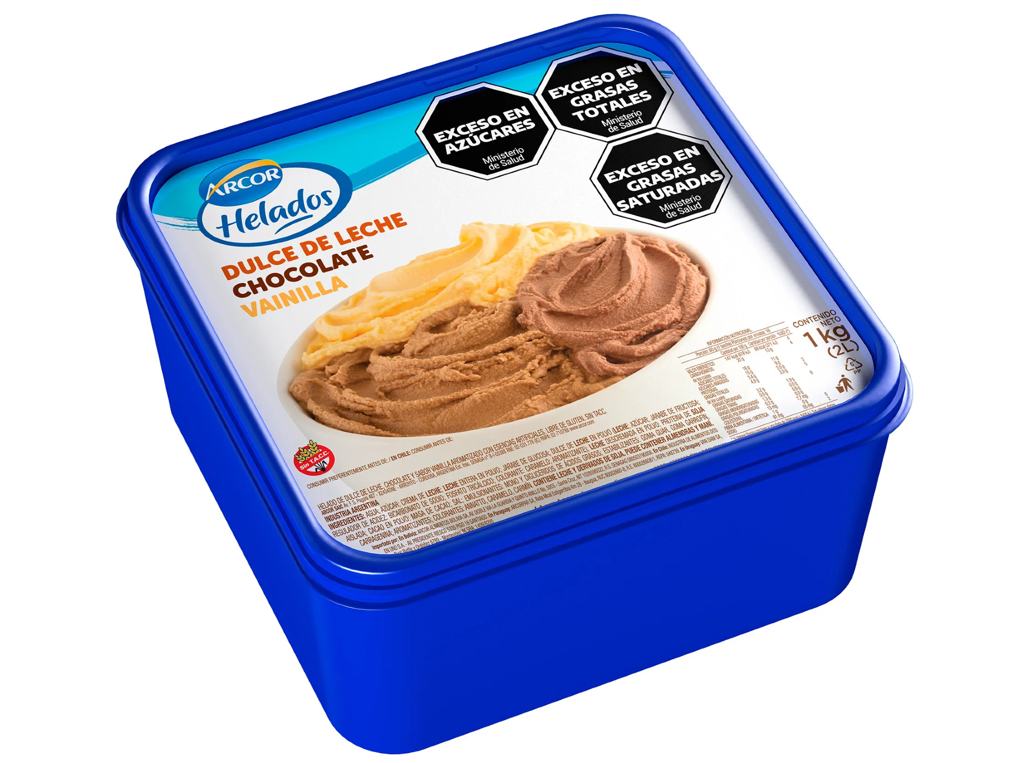 Pote Helado Sabor DDL/Chocolate/Vainilla "Arcor" x 1Kg