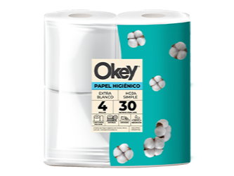 Papel Higiénico Hoja Simple Blanco 4 x 30Mt "Okey"