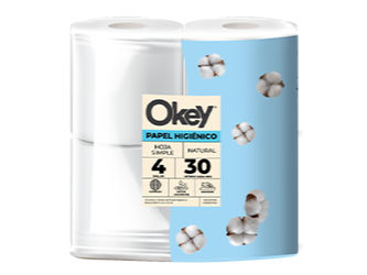 Papel Higiénico Hoja Simple Natural 4 x 30Mt "Okey"