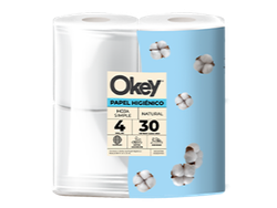 Papel Higiénico Hoja Simple Natural 4 x 30Mt "Okey"