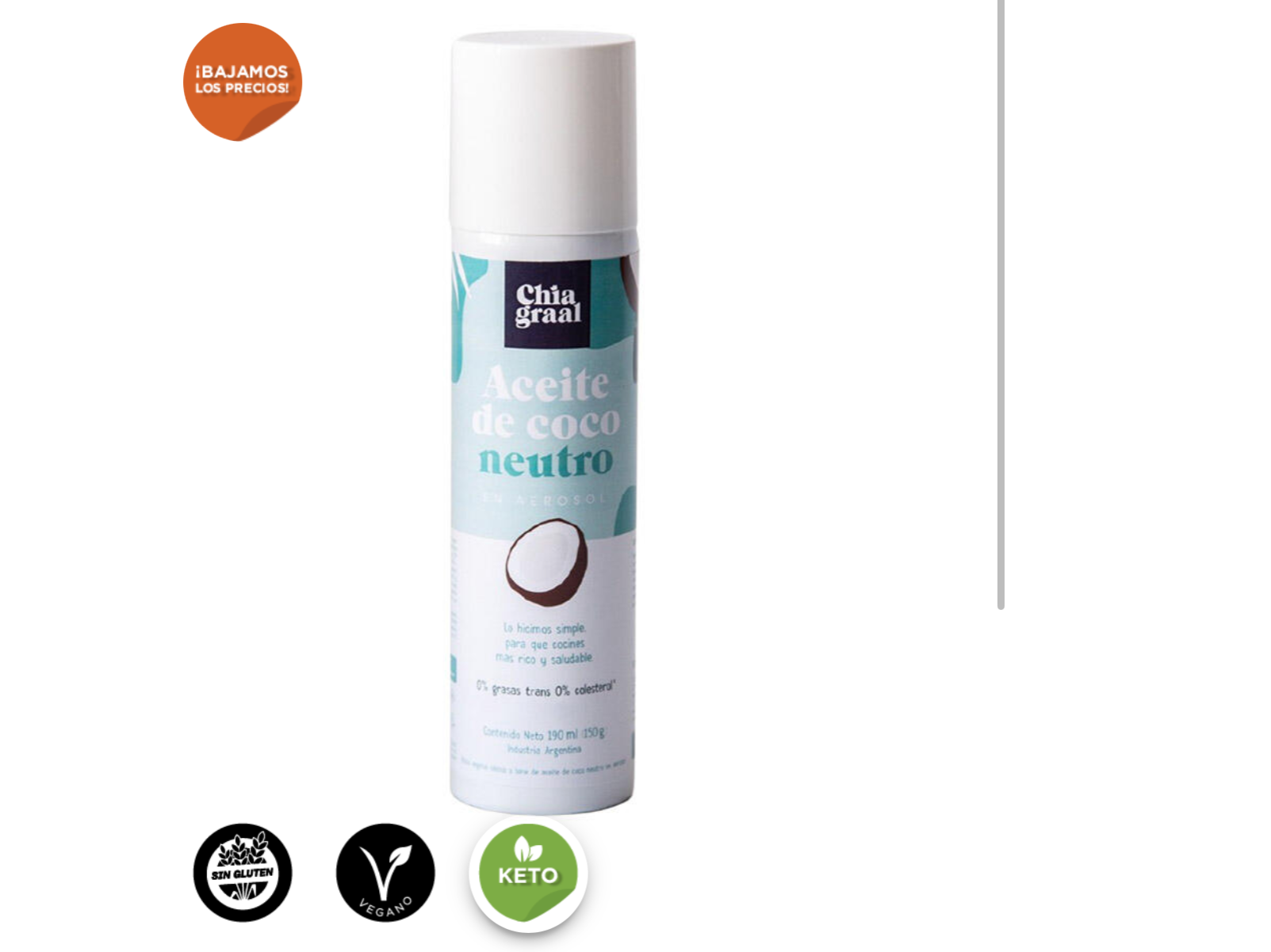 Aceite de Coco Neutro en Aerosol 190ml - Chia Graal