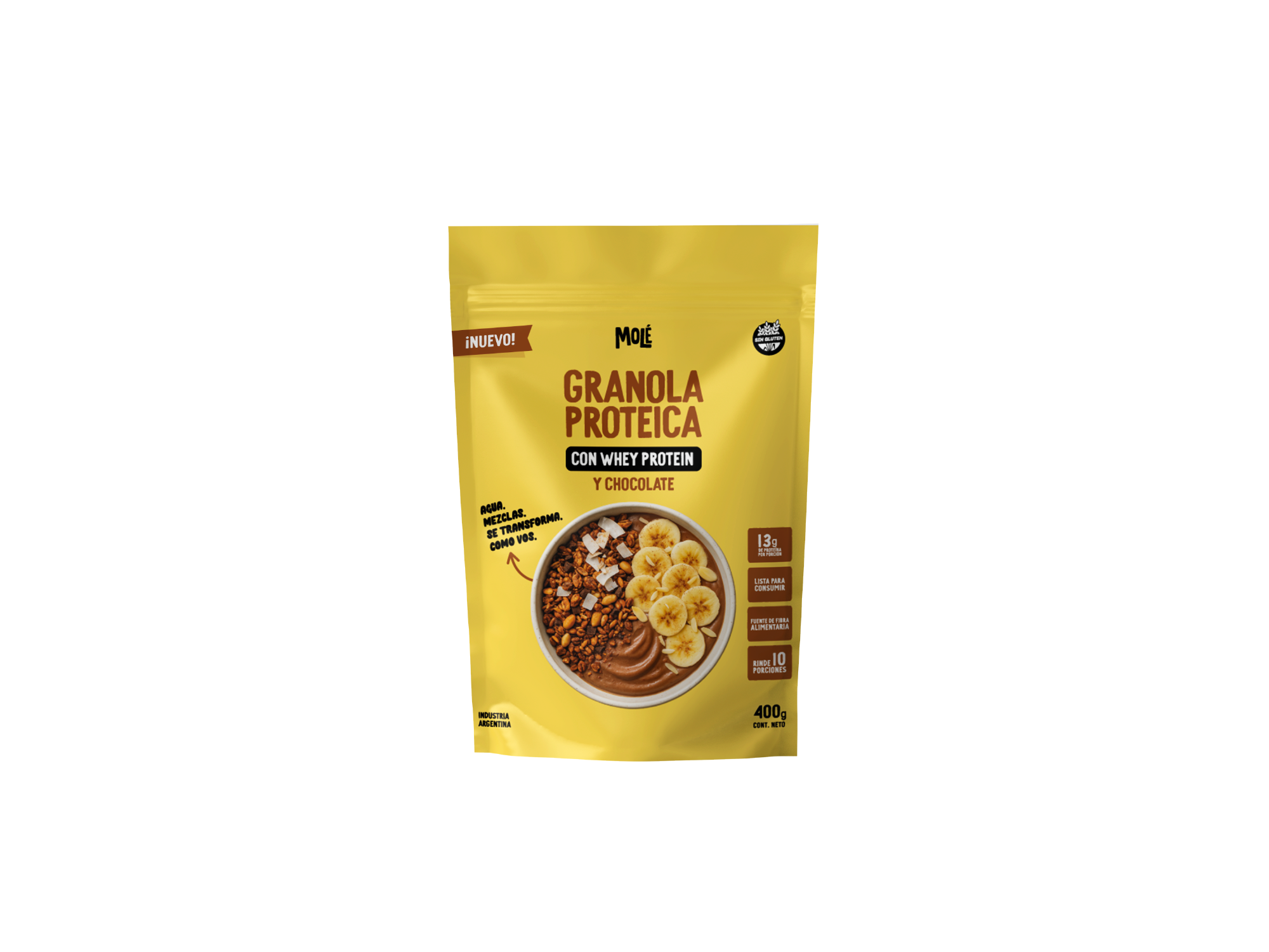 Granola proteica con whey protein CHOCOLATE 13g proteina por poción