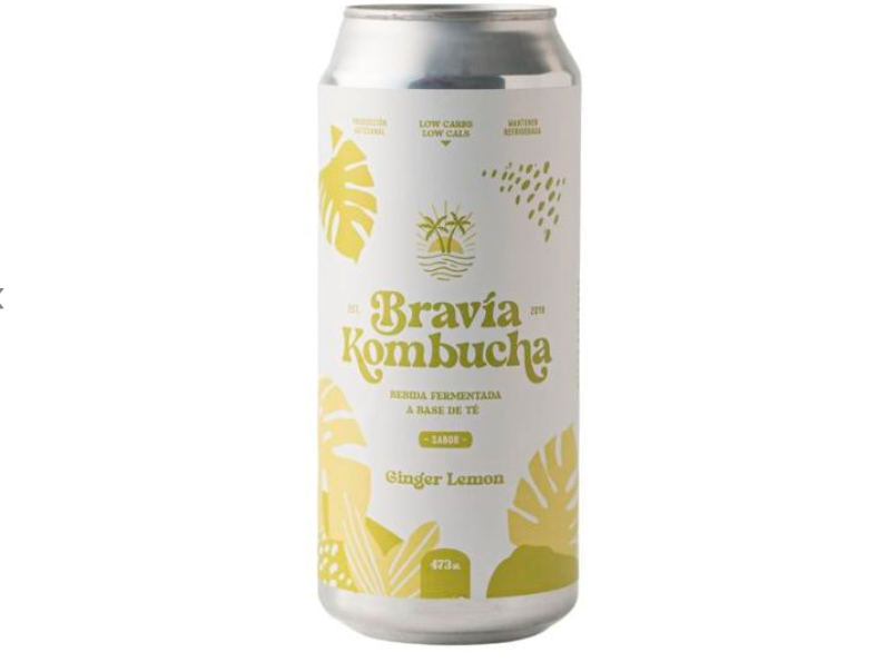 Kombucha Sabor Limon, Jengibre, Menta y Matcha x 473ml - Bravia