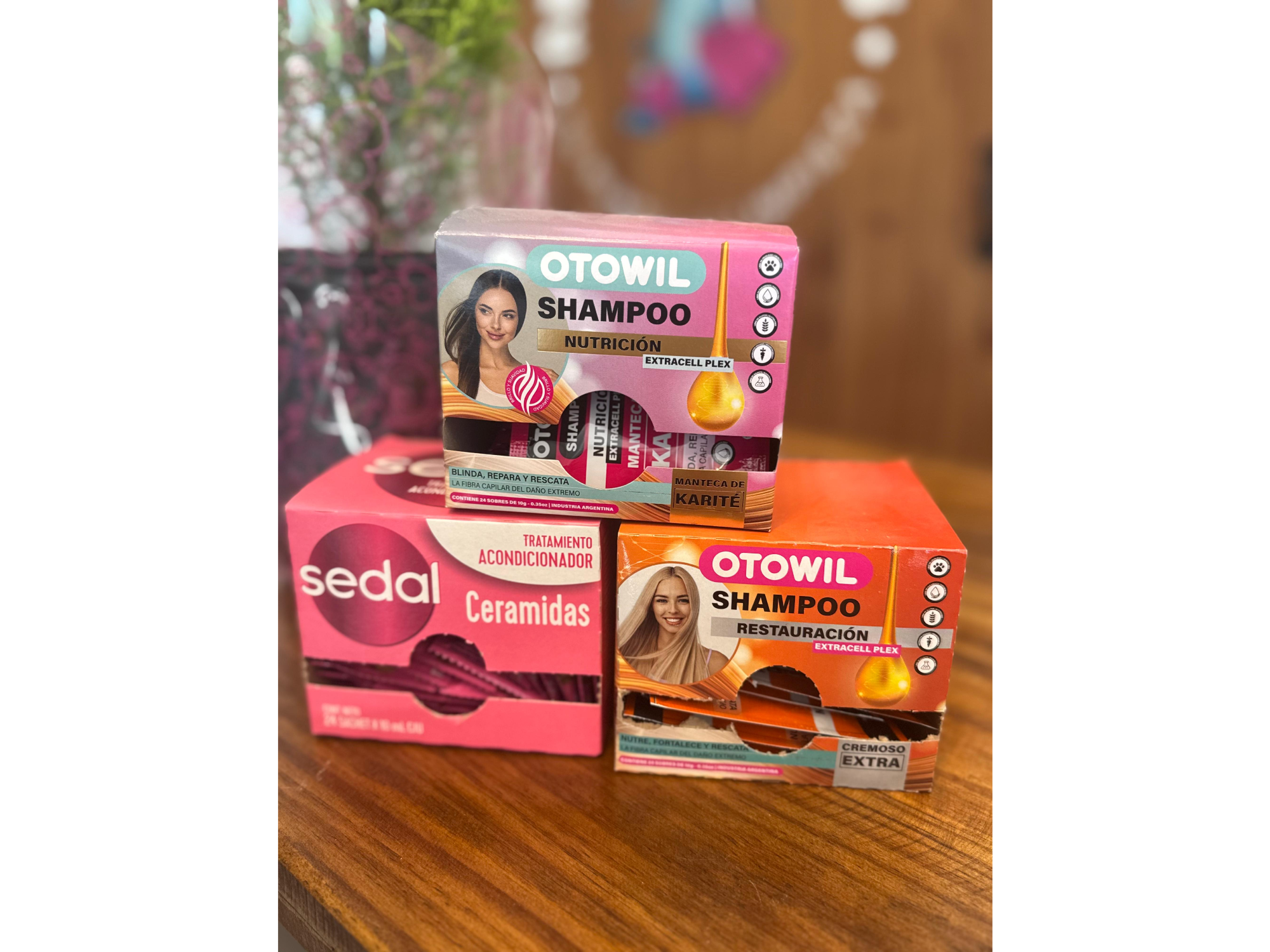 Shampoo y acondicionador en sachet