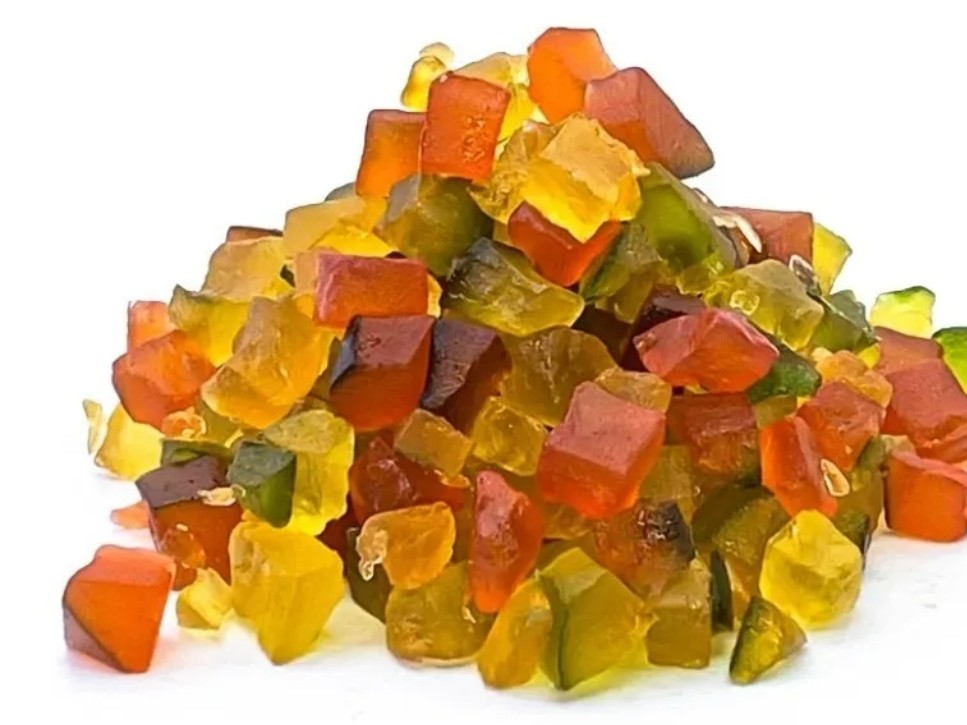 Fruta confitada escurrida