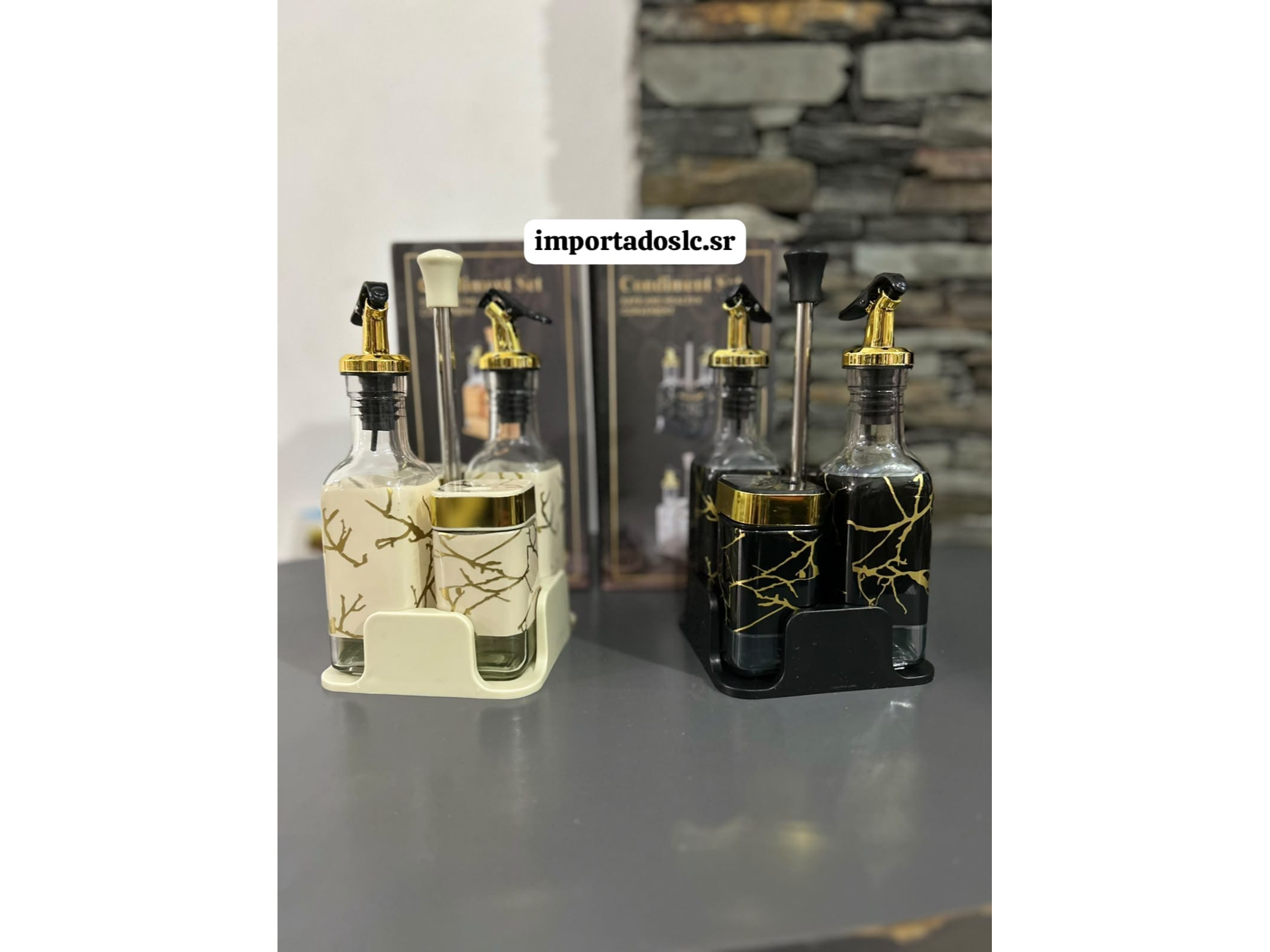Especiero  y aceitero de vidrio