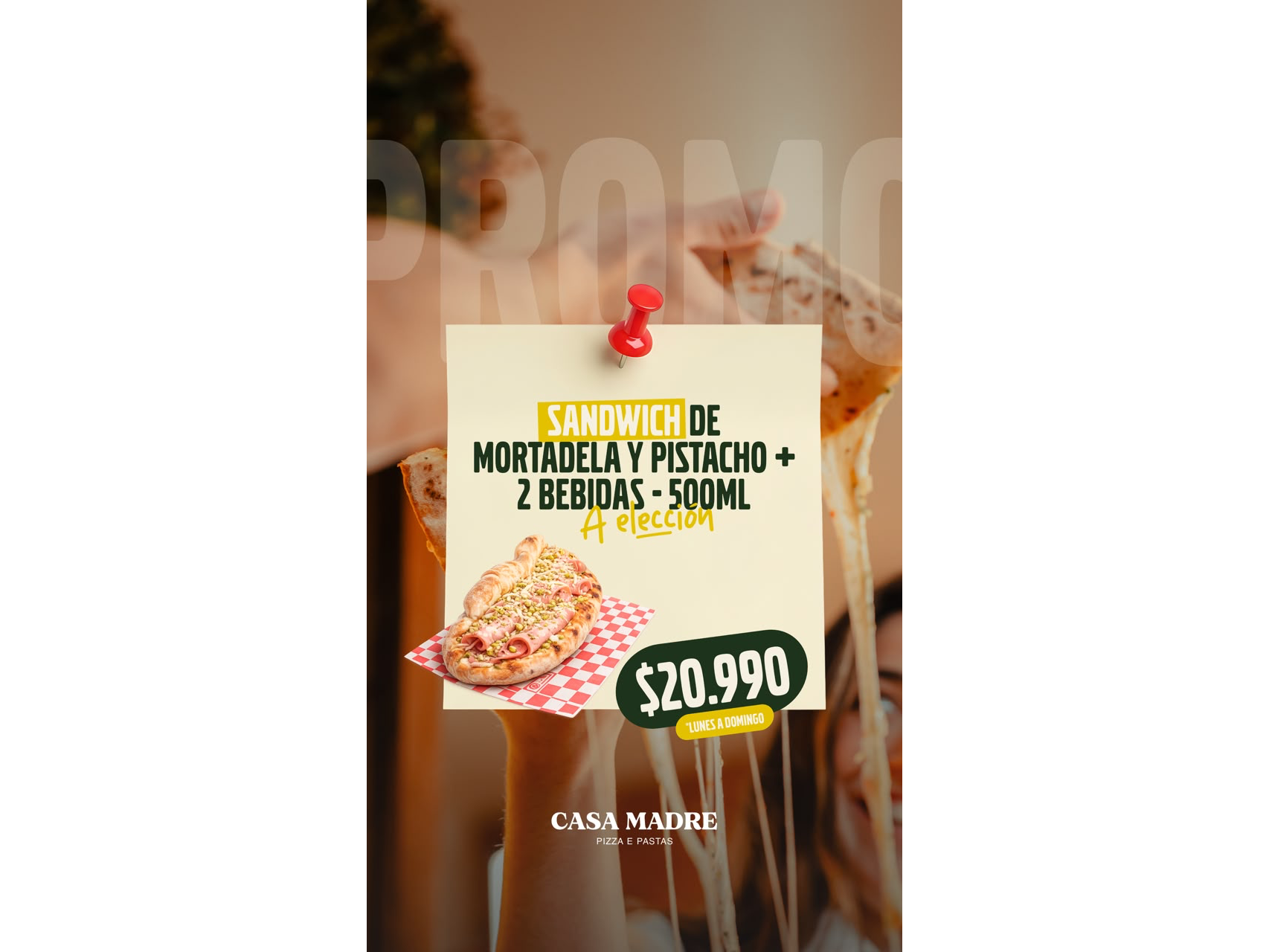 Sandwich Mortadel y Pistacho + 2 BEBIDAS A ELECCION