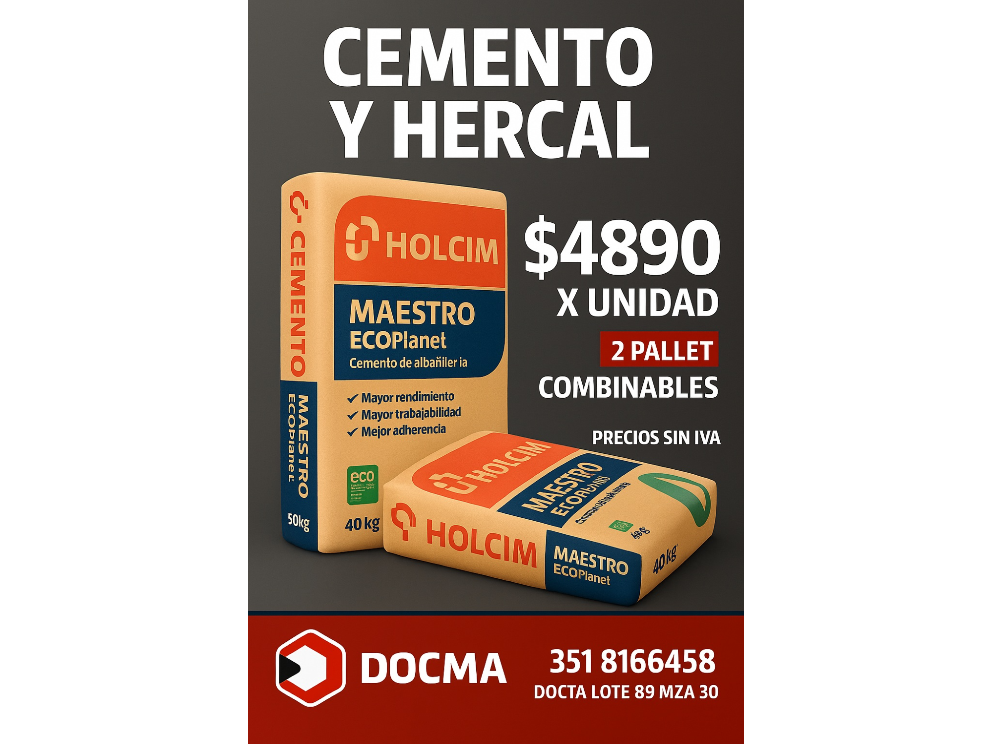 Promo Cemento y Hercal x 2 Pallet
