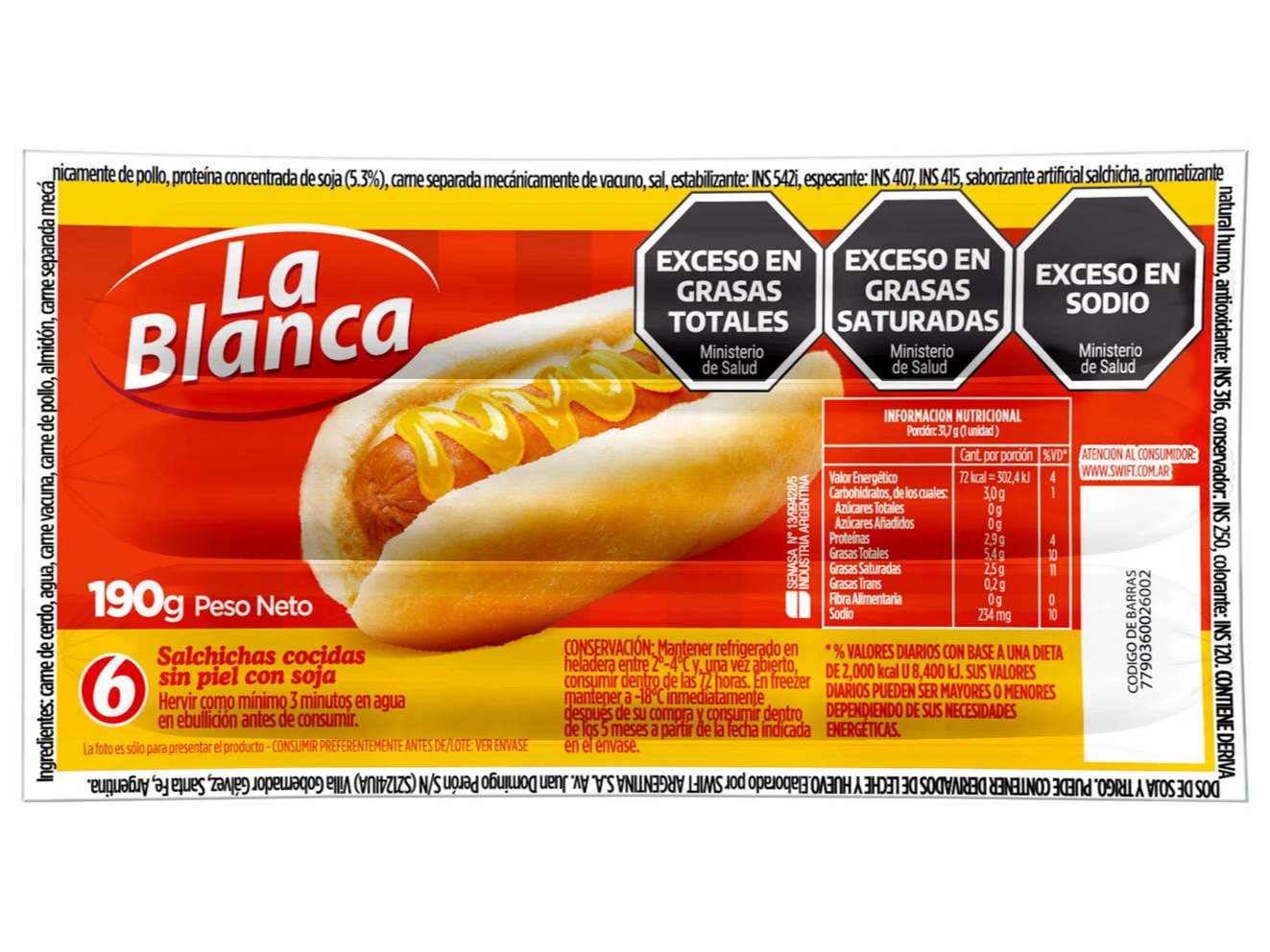 Salchichas "sin piel" La Blanca x 6 x 190 gr