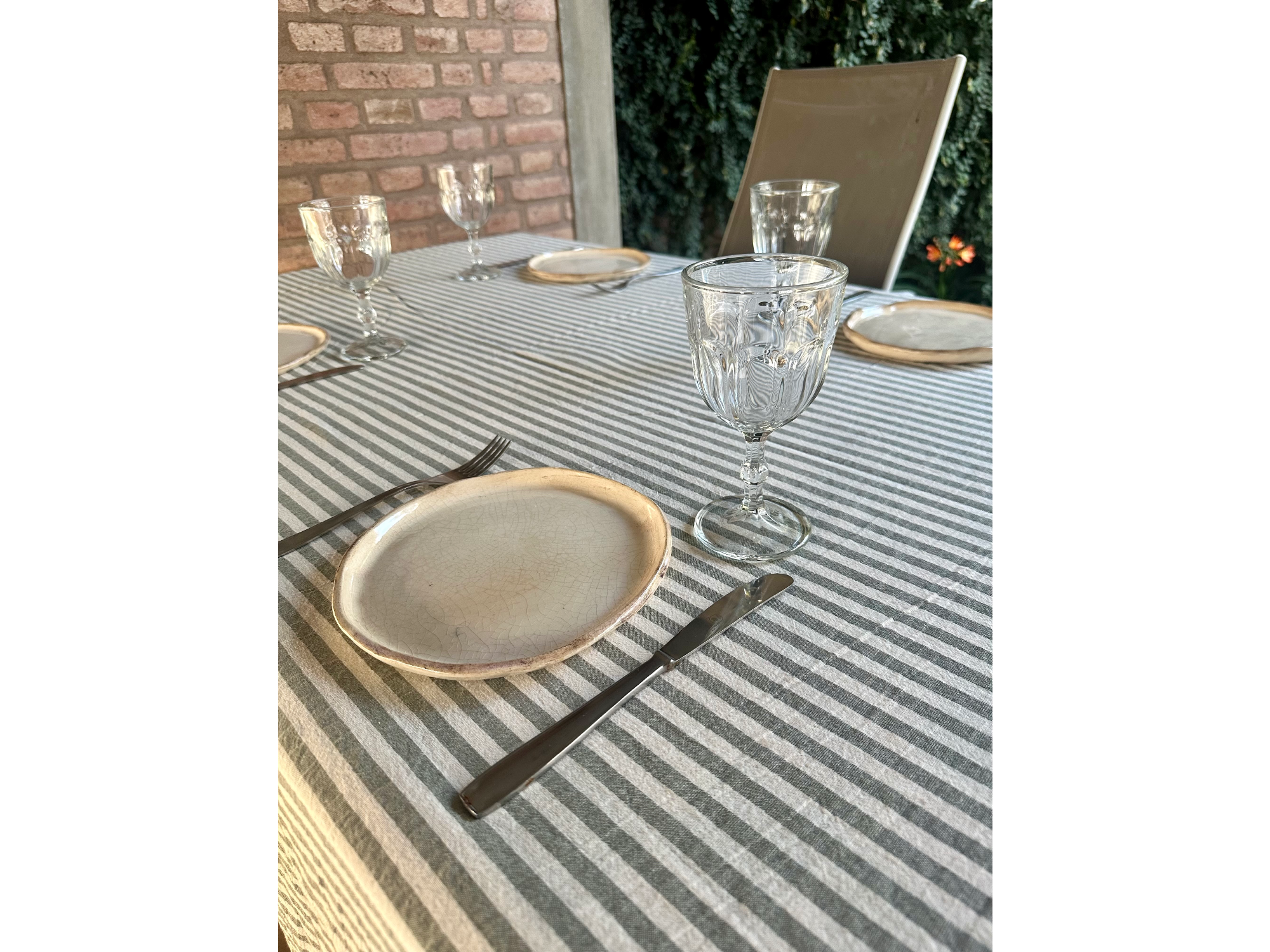 Mantel tusor rayado verde