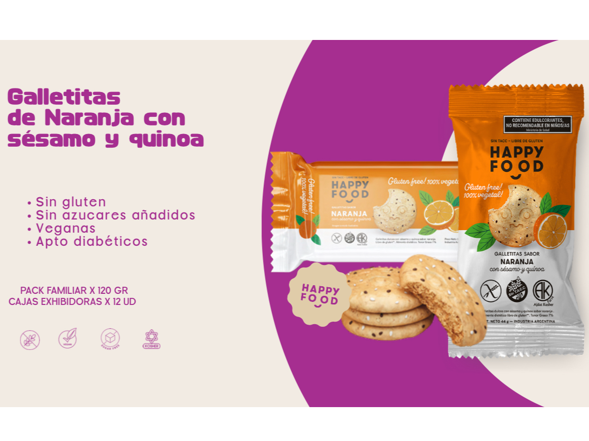 GALLETITAS DE NARANJA CON SÉSAMO Y QUINOA SIN T.A.C.C x 12u.