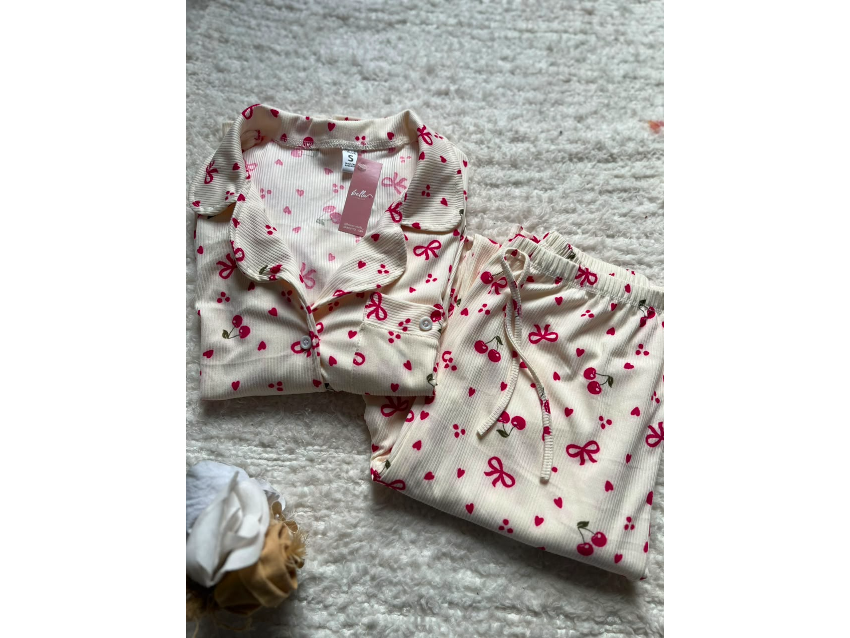 PIJAMA CAMISERO COLOR CRUDO CON ROSA