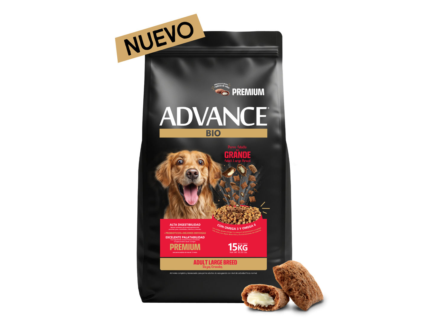 ADVANCE BIO PERRO ADULTO LARGE BREED CON ALMOHADITAS RELLENAS 15 KG