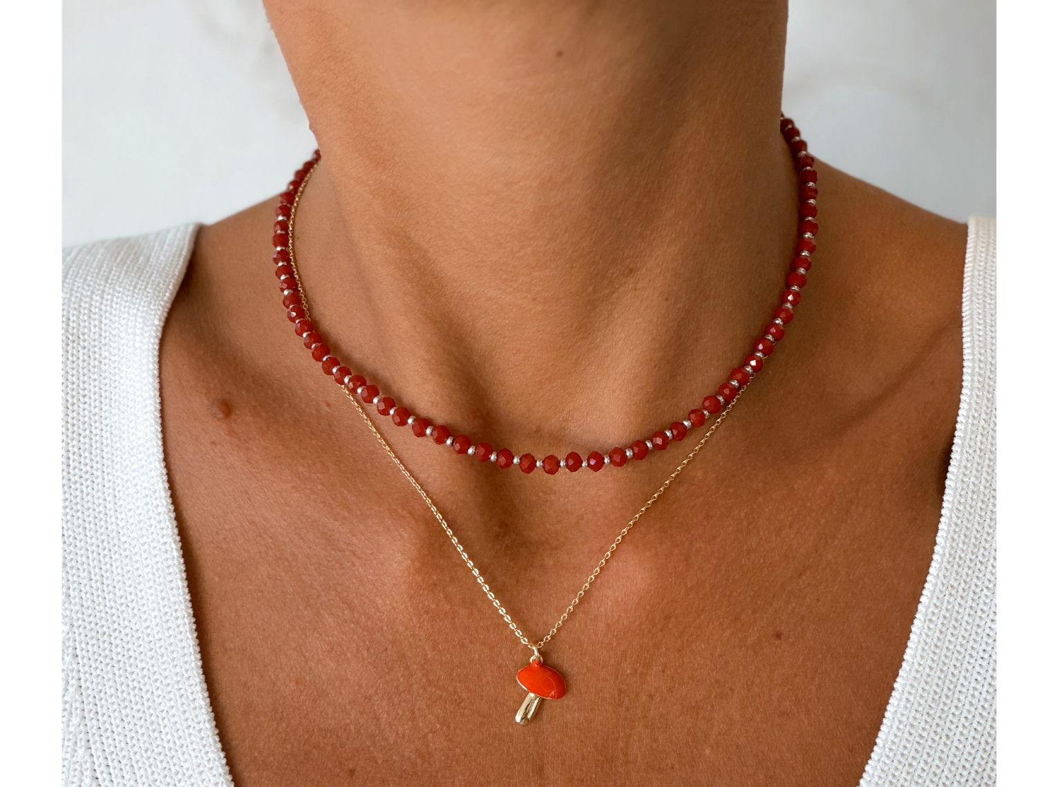 Collar Gold filled Fungí + Collar Cristal