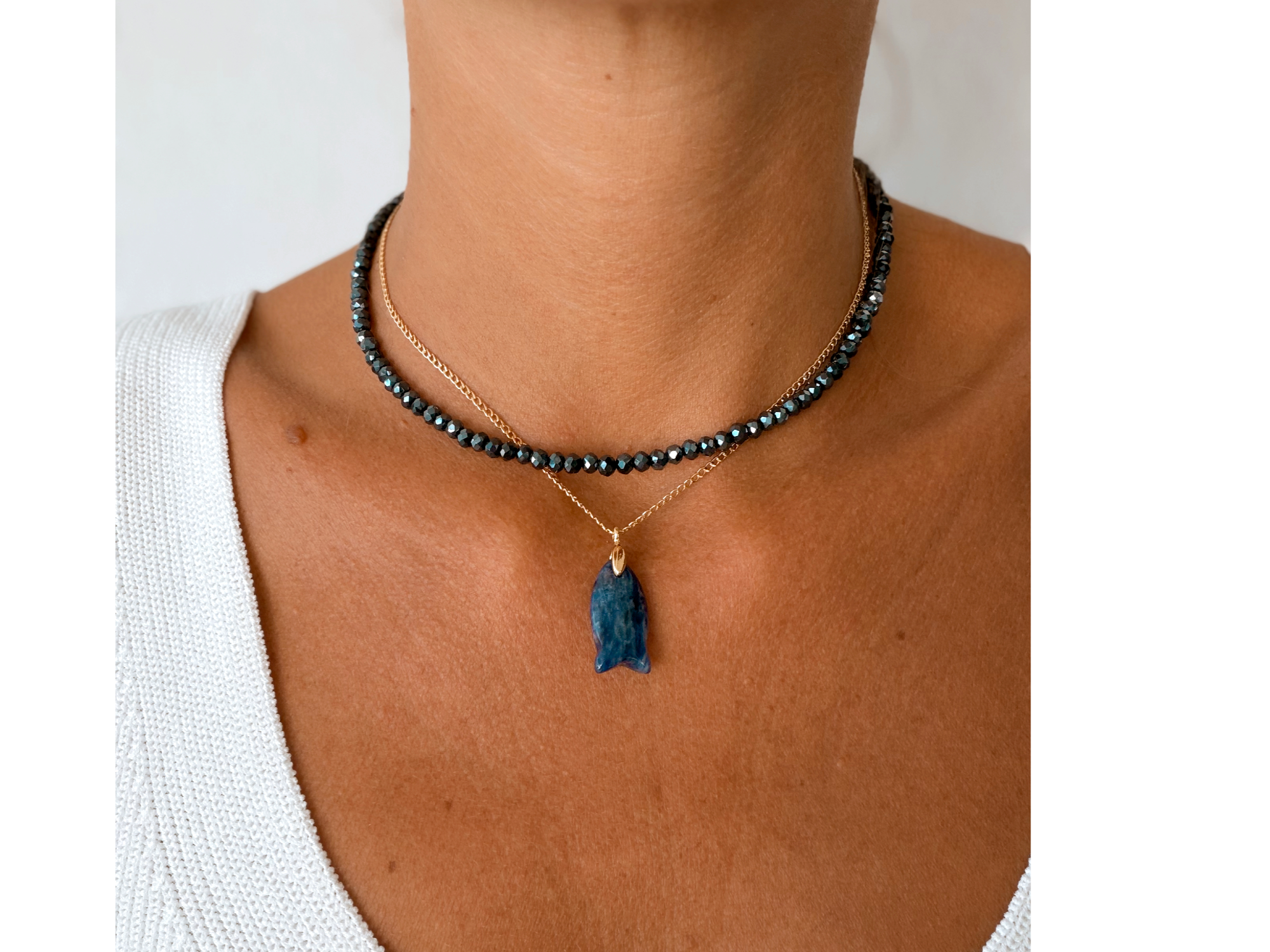 Conjunto Collar  Pez  Azul y Collar Cristal