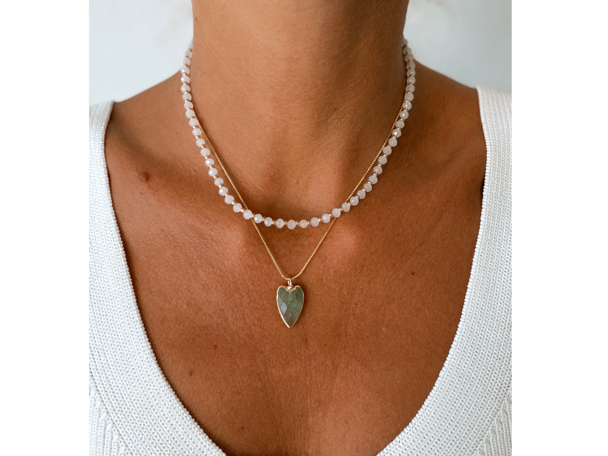 Conjunto Collar Cristal y Cadena Corazón Verde