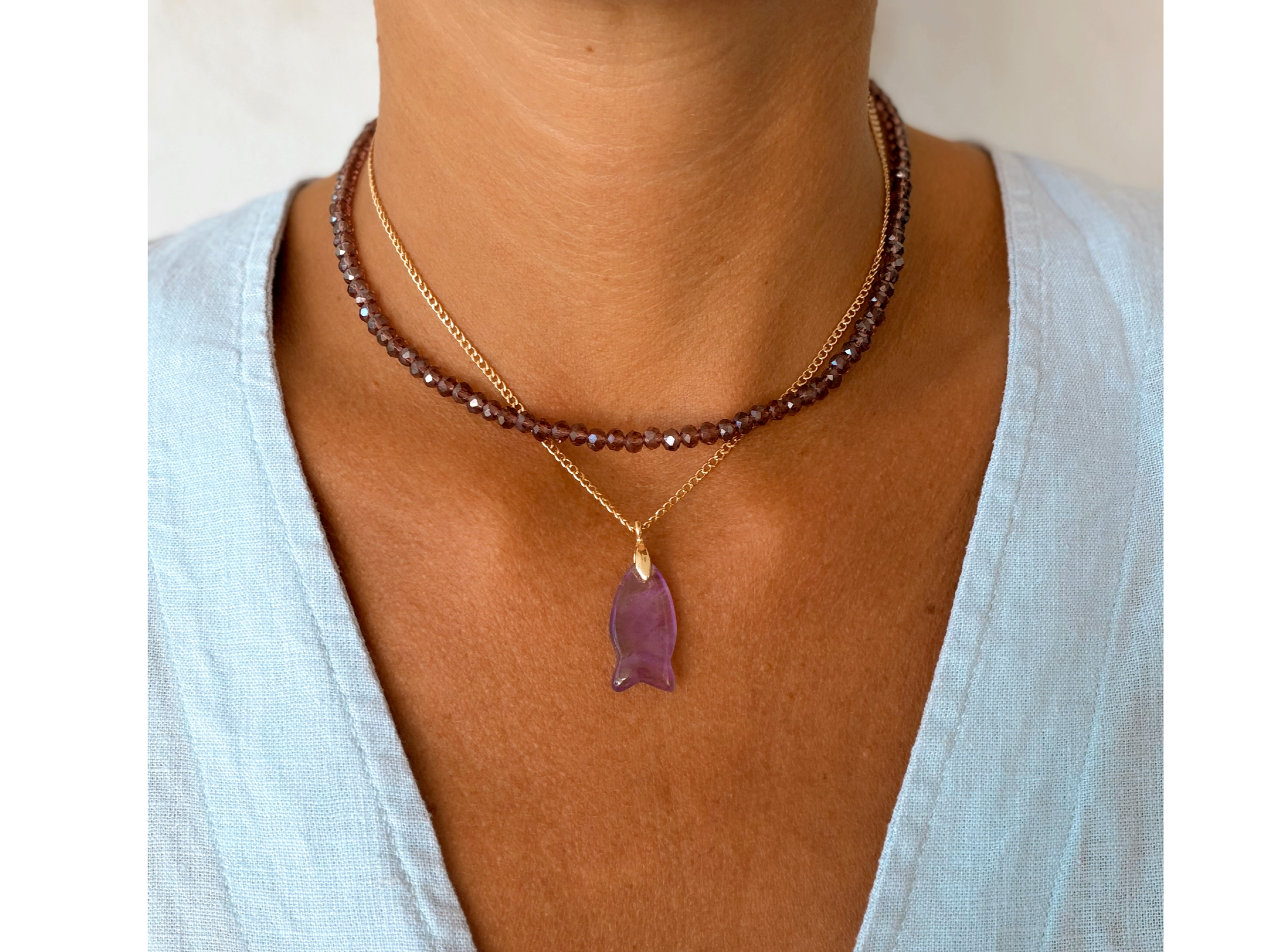 Conjunto Collar Pez Morado y Collar Cristal