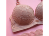 Conjunto de puntilla y microfibra. Corpiño taza soft con push up y cola less.