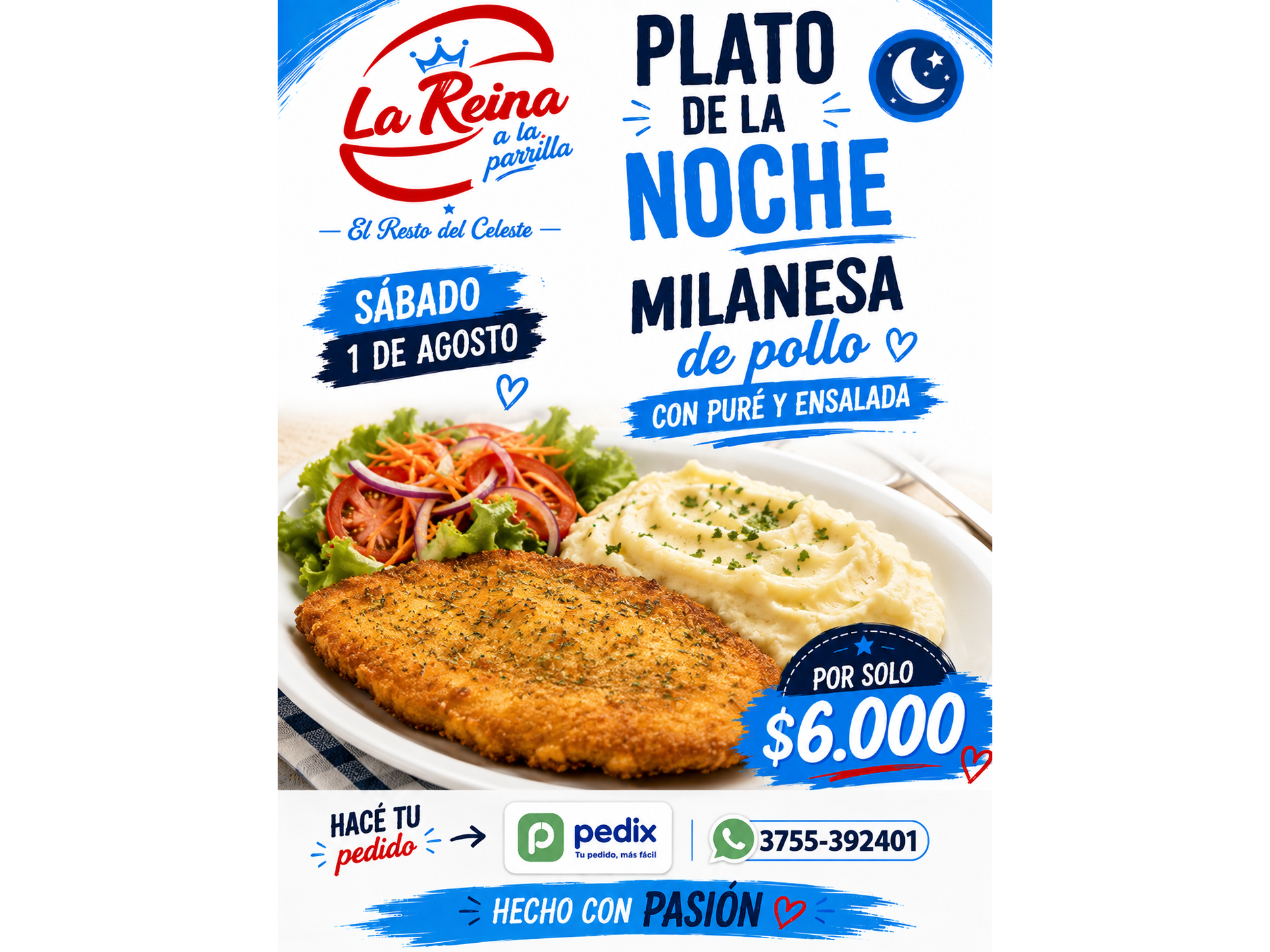 Milanesas con puré y ensalada