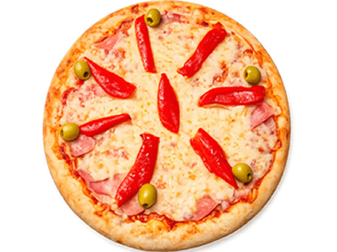 Pizza jamón y morrones