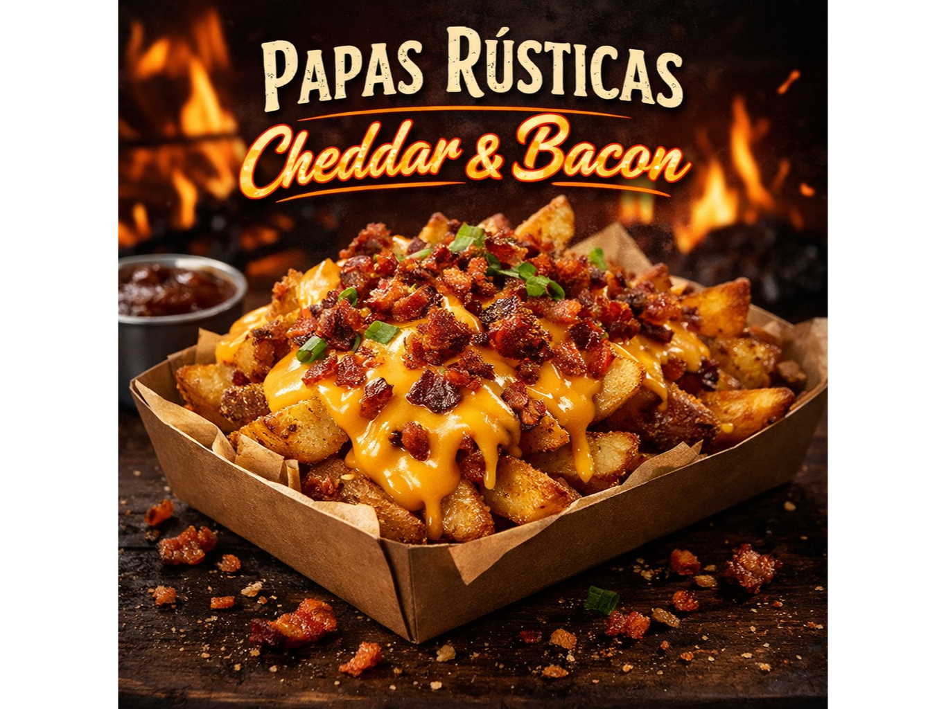 Papas rusticas con cheddar y bacon
