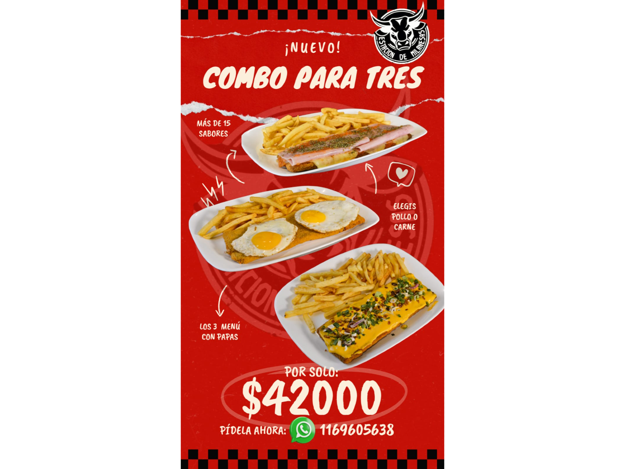 TRES MILAS INDIVIDUALES con papas fritas (promo)