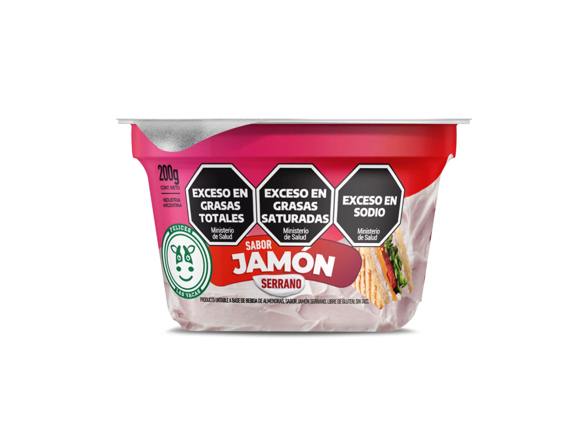 Queso Untable sabor Jamón serrano Felices las vacas 200gr sin tacc
