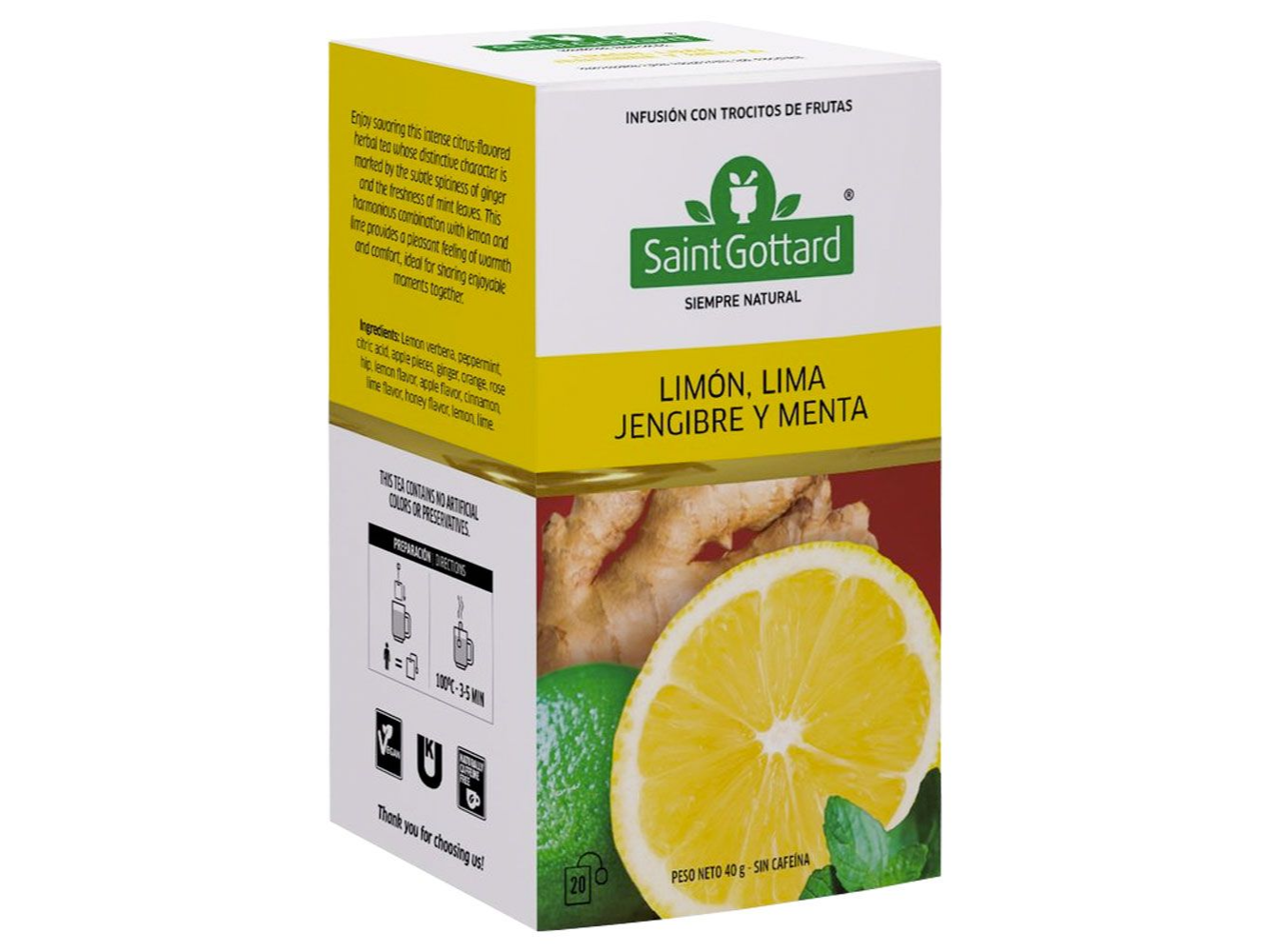 TÉ Limon, lima jengibre y menta x20 saquitos sg