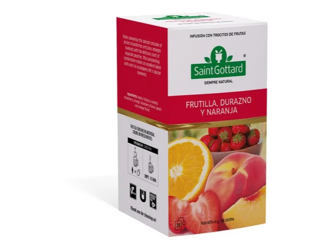 Té Frutilla. durazno y naranja x20 saquitos sg
