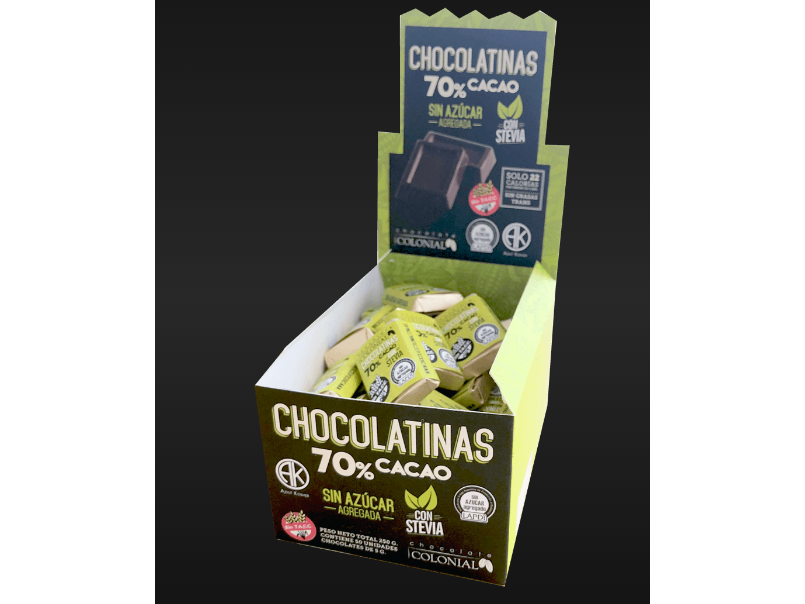 Chocolatinas Colonial con stevia 70% cacao