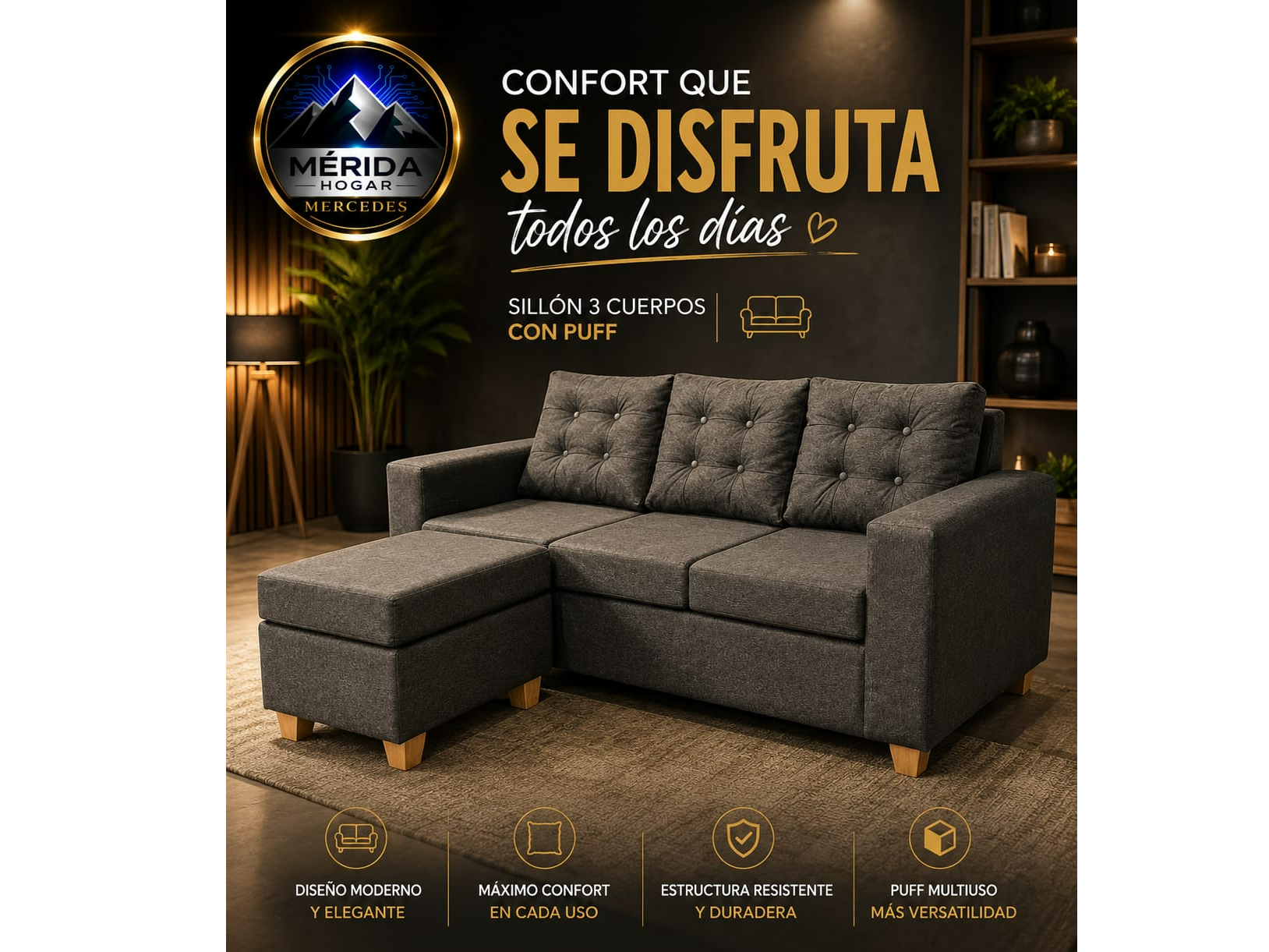 Sillon 3 Cuerpos con Puff