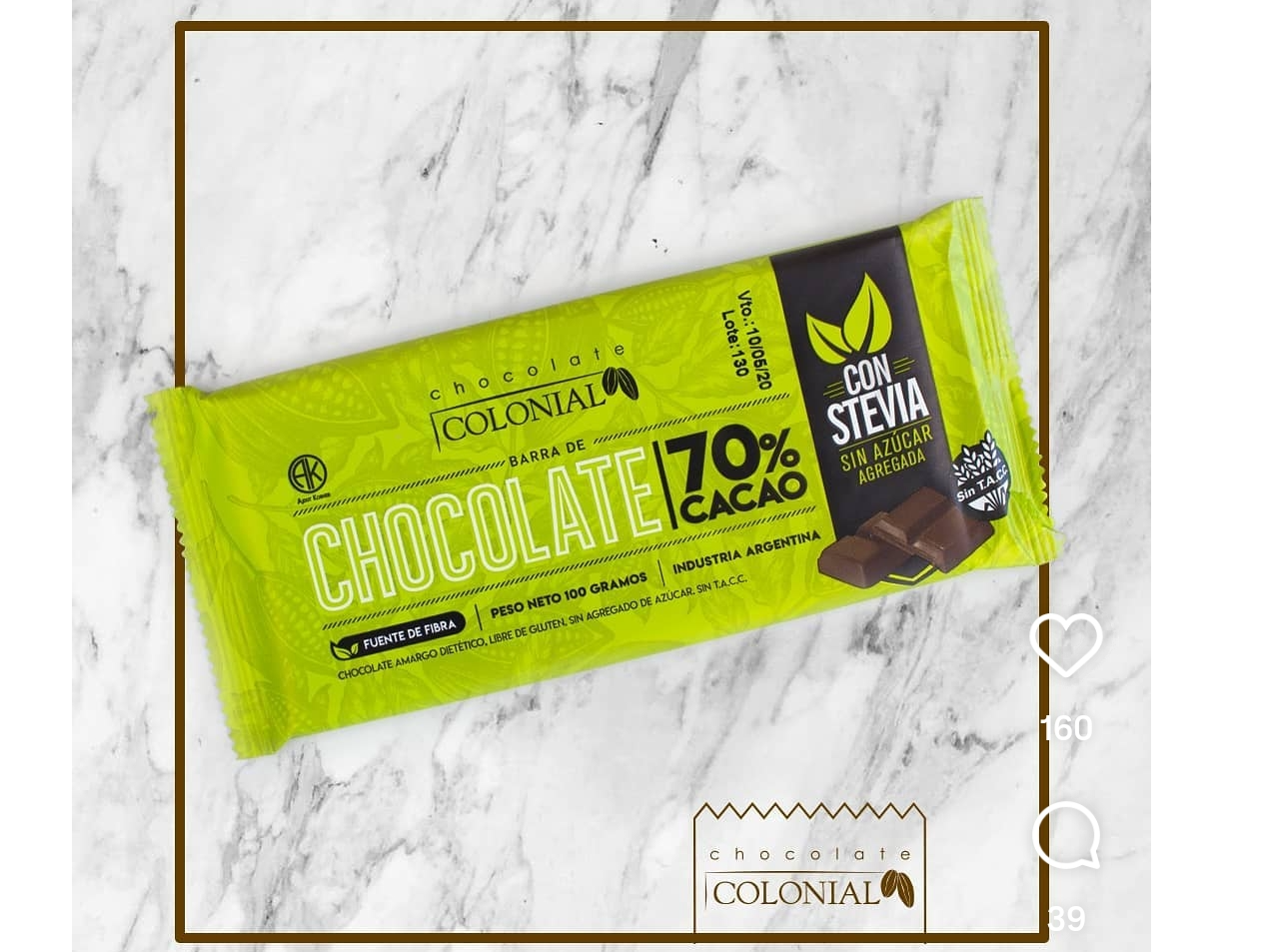 Chocolate con stevia 70%