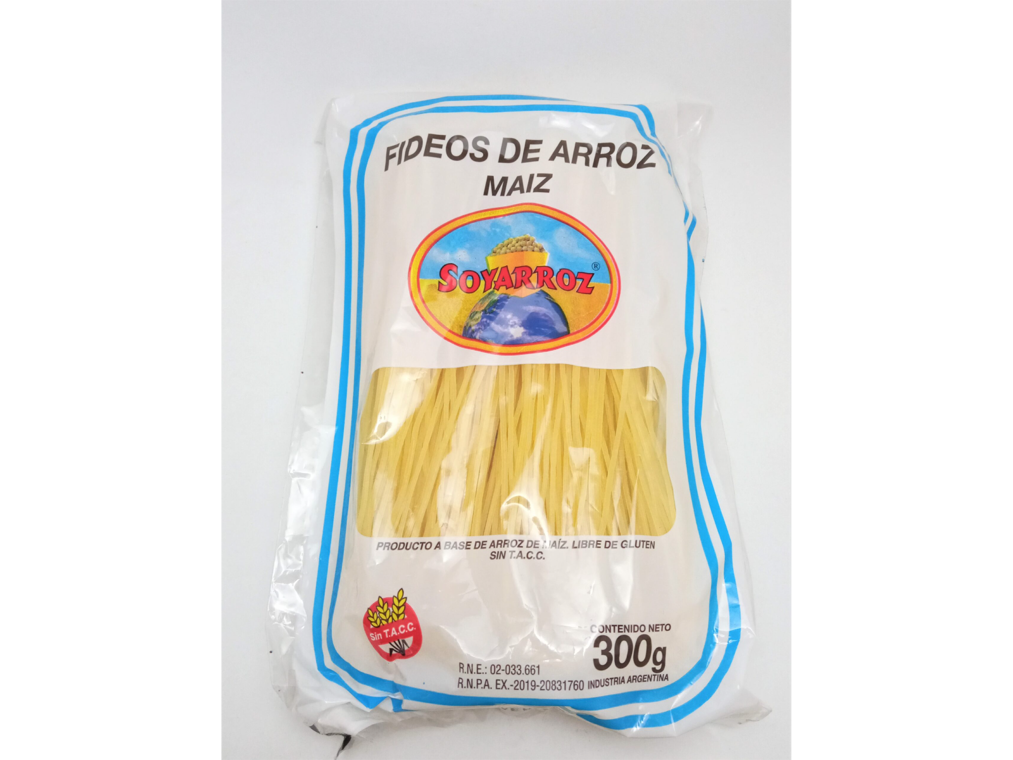 Fideos de arroz con maiz. Soyarroz. 300 gr Sin tacc