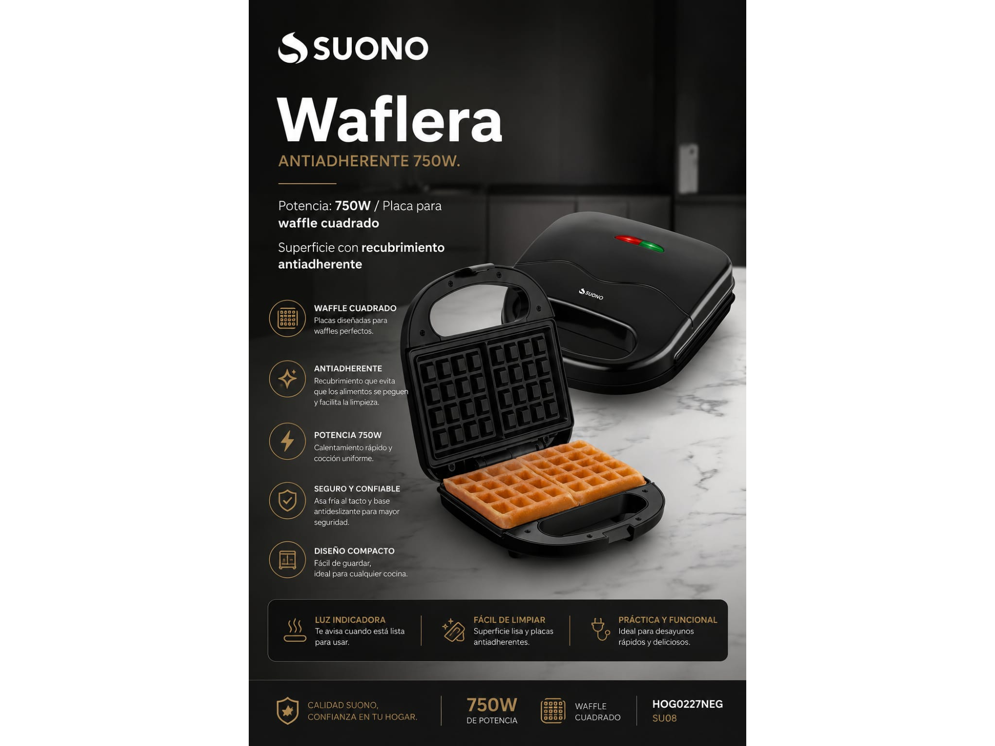 WAFLERA ANTIADHERENTE SUONO  MODELO HOG0227NEG